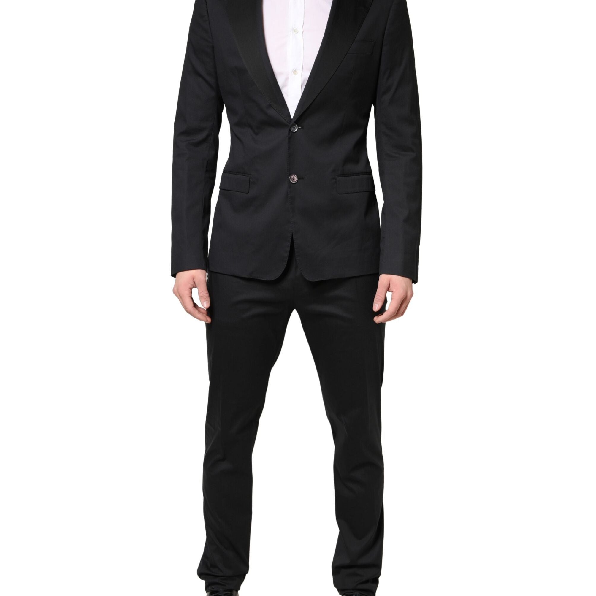 Dolce & Gabbana Black Cotton Single Breasted 2 Piece Suit