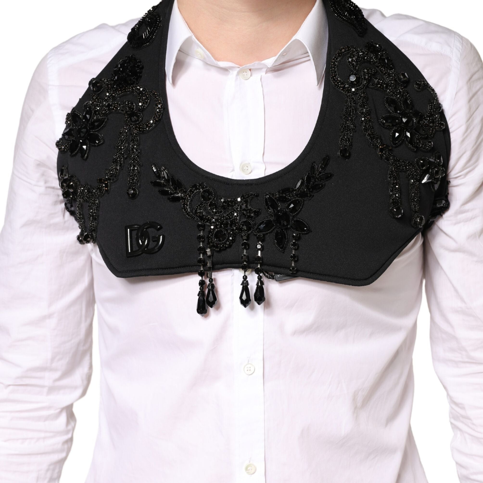 Dolce & Gabbana Black Crystal Embellished Crop Waistcoat One Size Vest