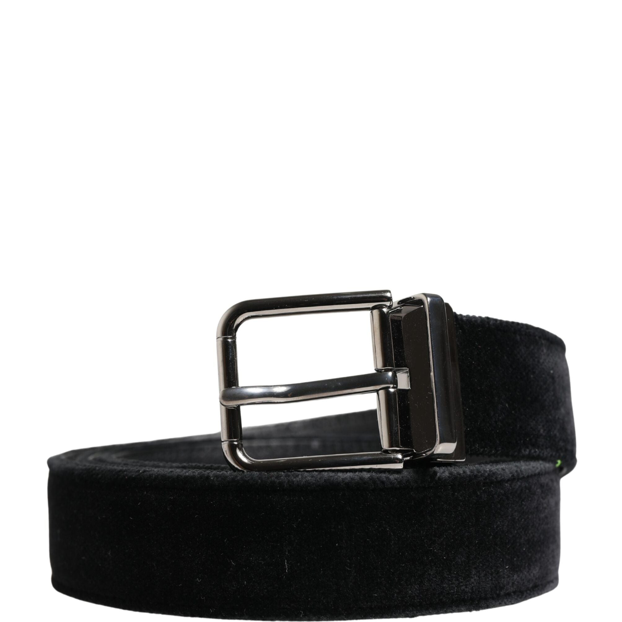 Dolce & Gabbana Black Suede Silver Tone Metal Buckle Men Belt