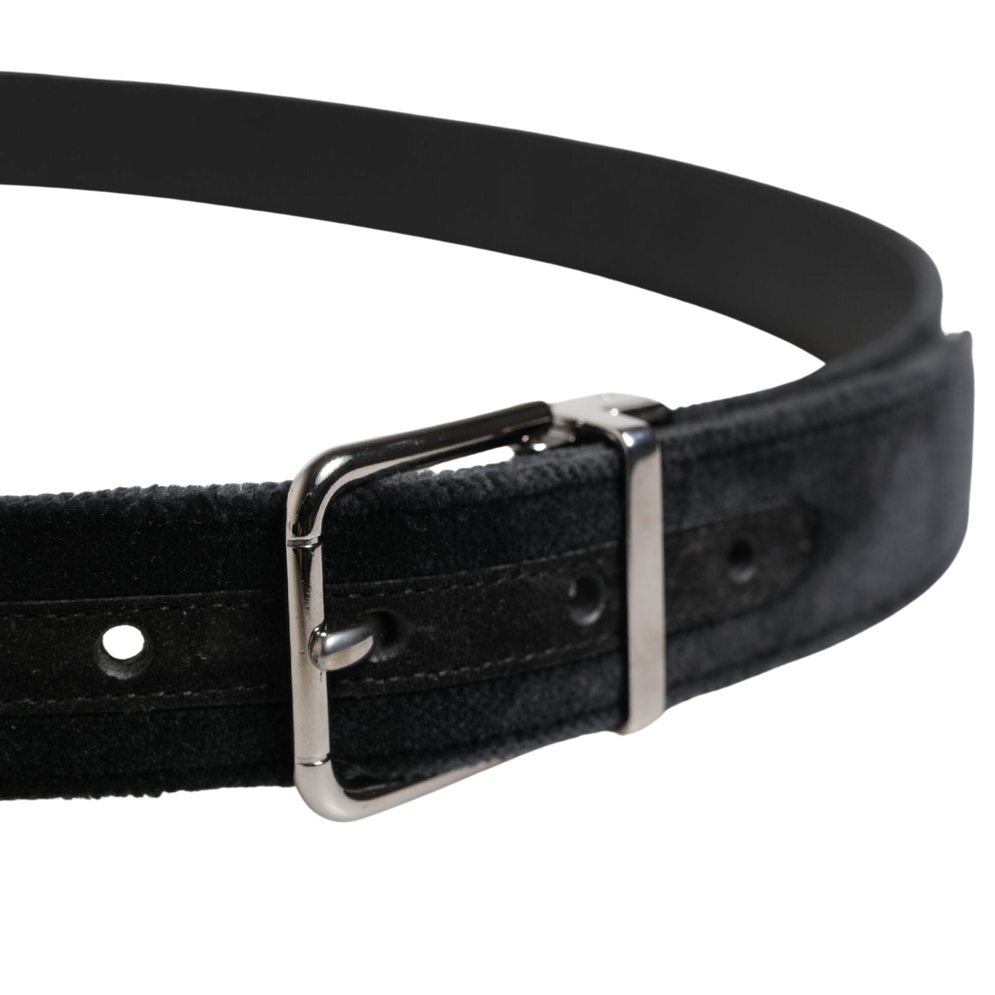 Dolce & Gabbana Black Suede Silver Tone Metal Buckle Men Belt