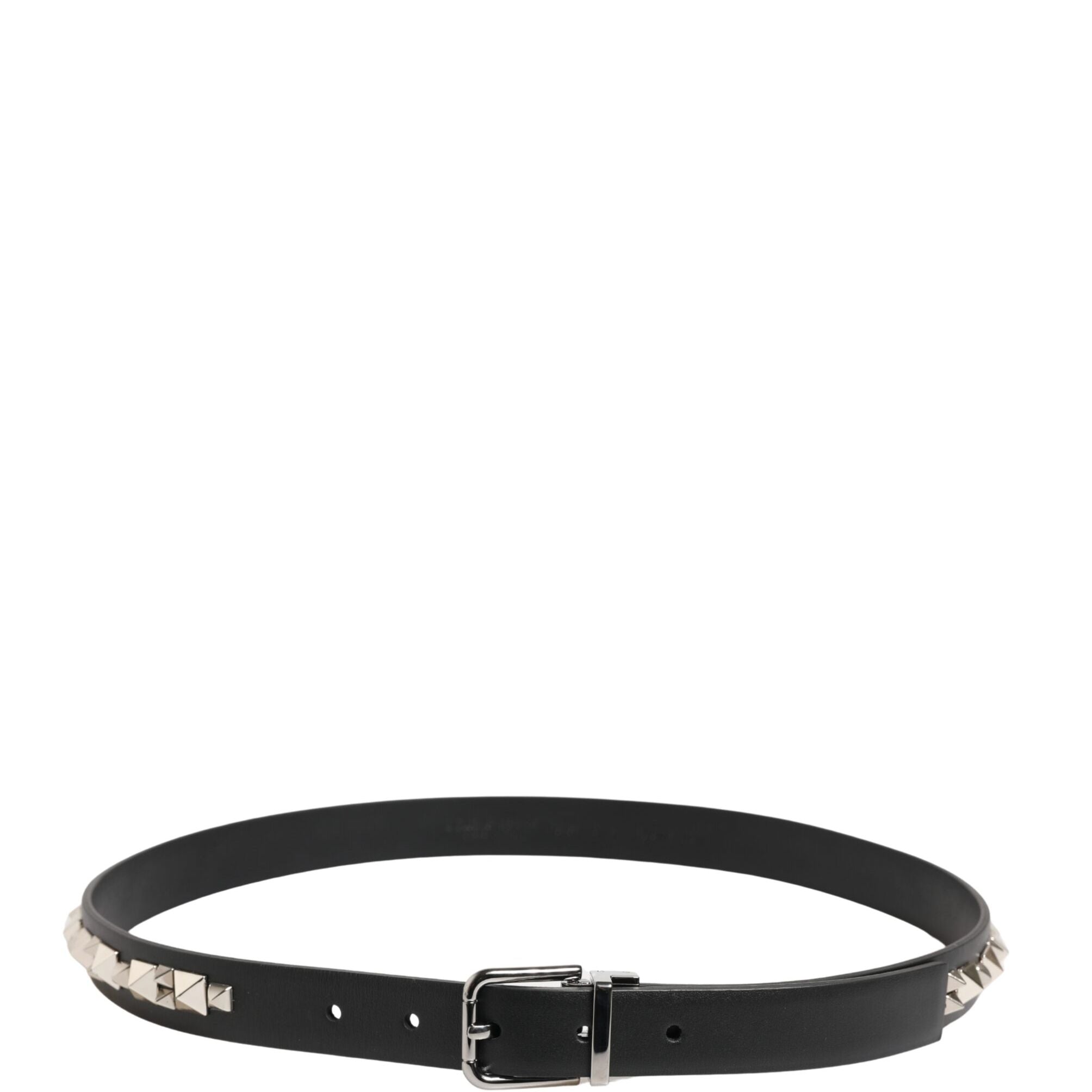 Dolce & Gabbana Black Leather Studded Silver Tone Buckle Belt