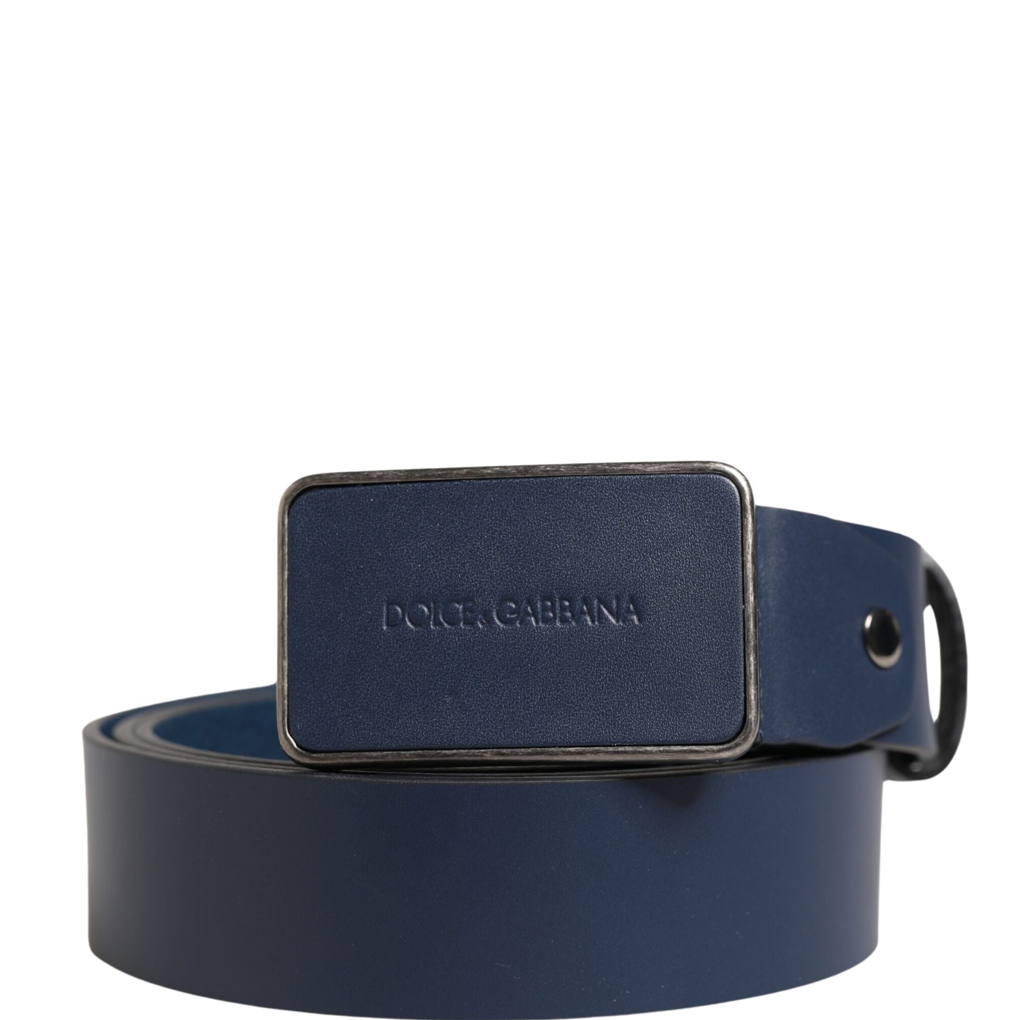 Dolce & Gabbana Blue Leather Logo Metal Buckle Men Belt
