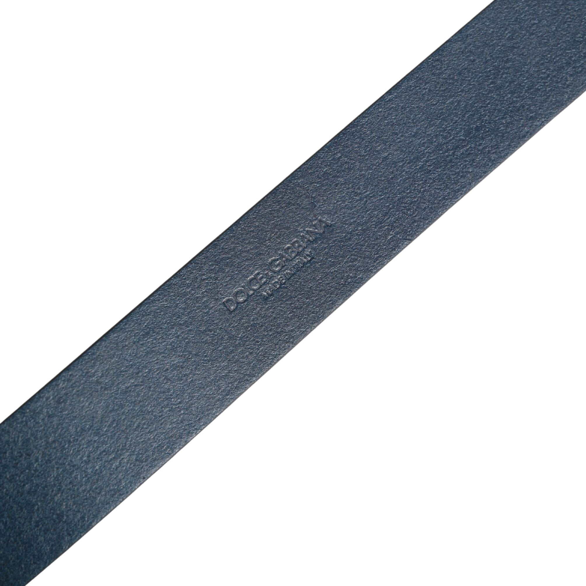 Dolce & Gabbana Blue Leather Logo Metal Buckle Men Belt