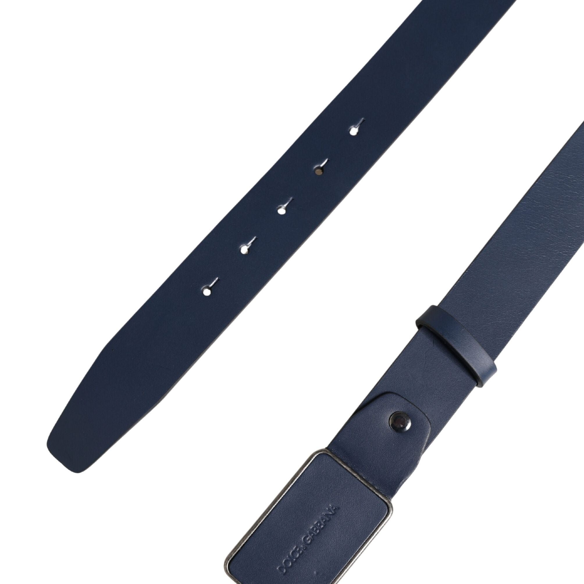 Dolce & Gabbana Blue Leather Logo Metal Buckle Men Belt