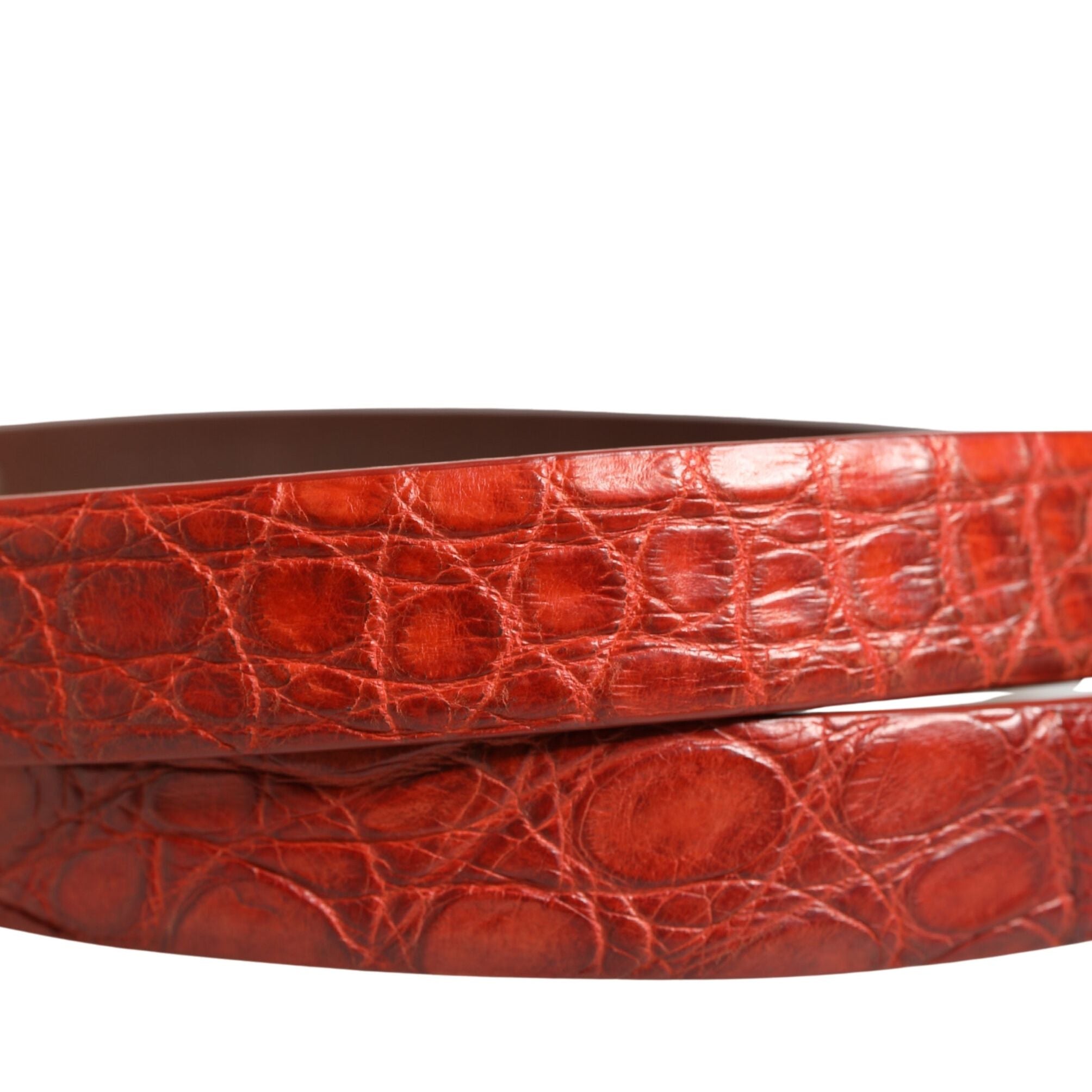 Dolce & Gabbana Red Leather Gold Tone Metal Buckle Men Belt