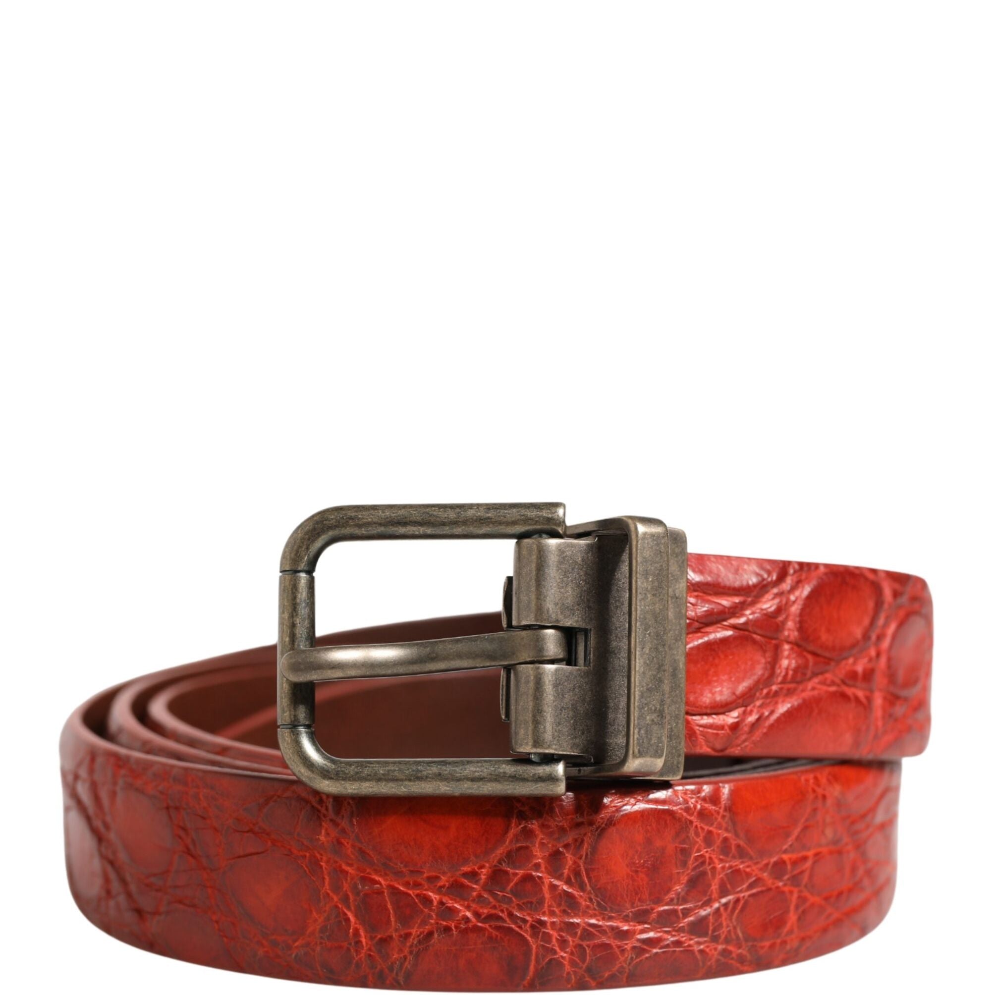 Dolce & Gabbana Red Leather Gold Tone Metal Buckle Men Belt