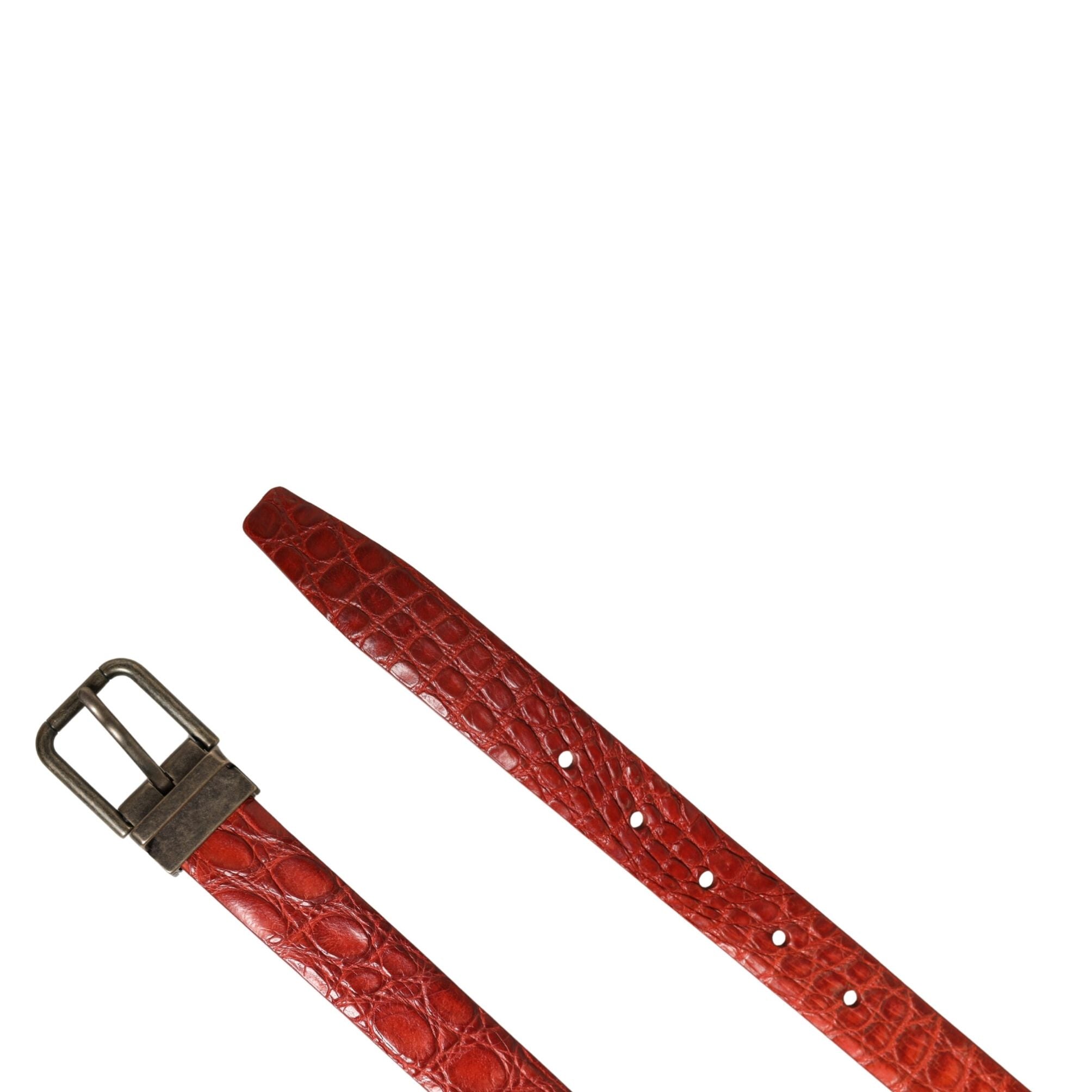 Dolce & Gabbana Red Leather Gold Tone Metal Buckle Men Belt
