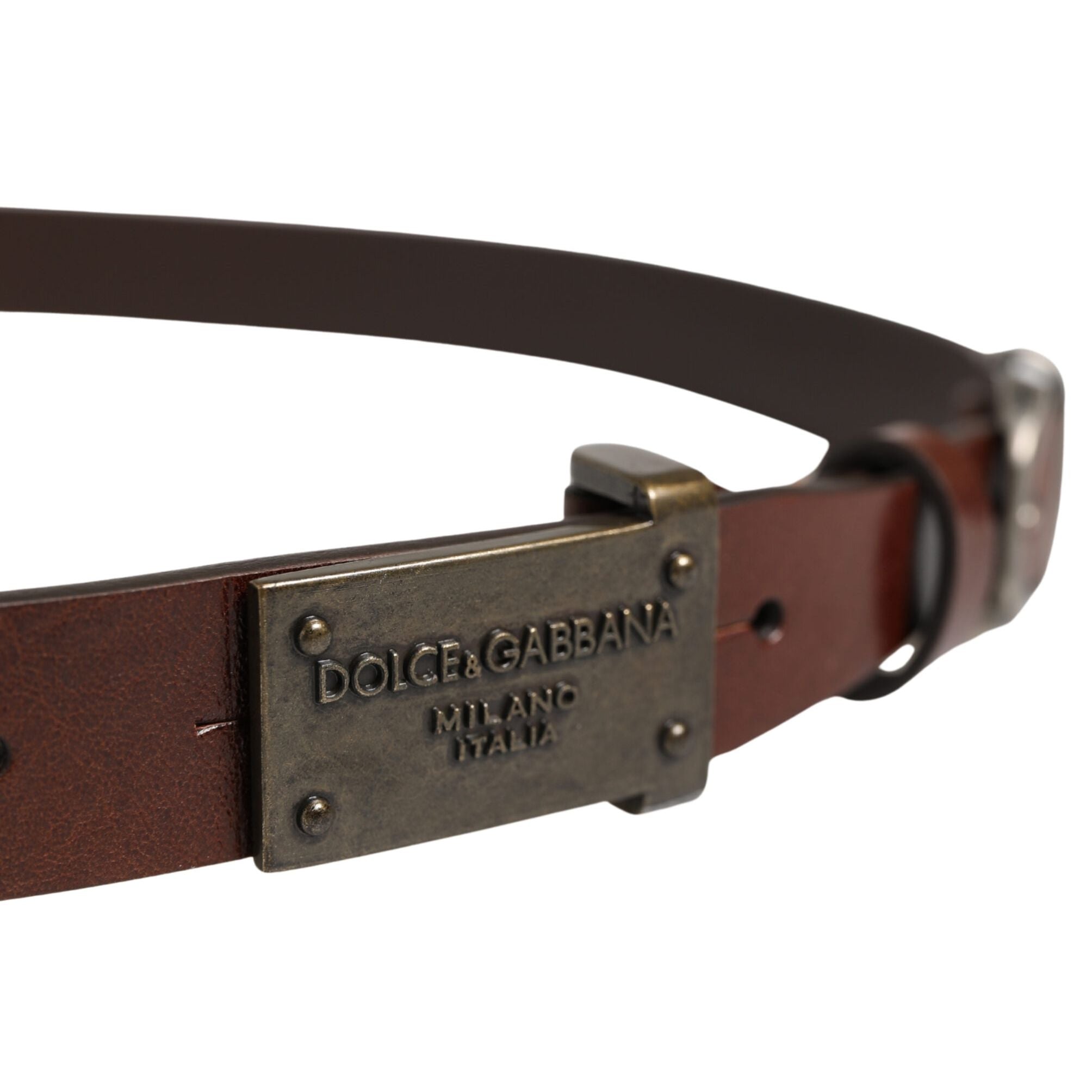 Dolce & Gabbana Brown Leather Logo Metal Buckle Men Belt