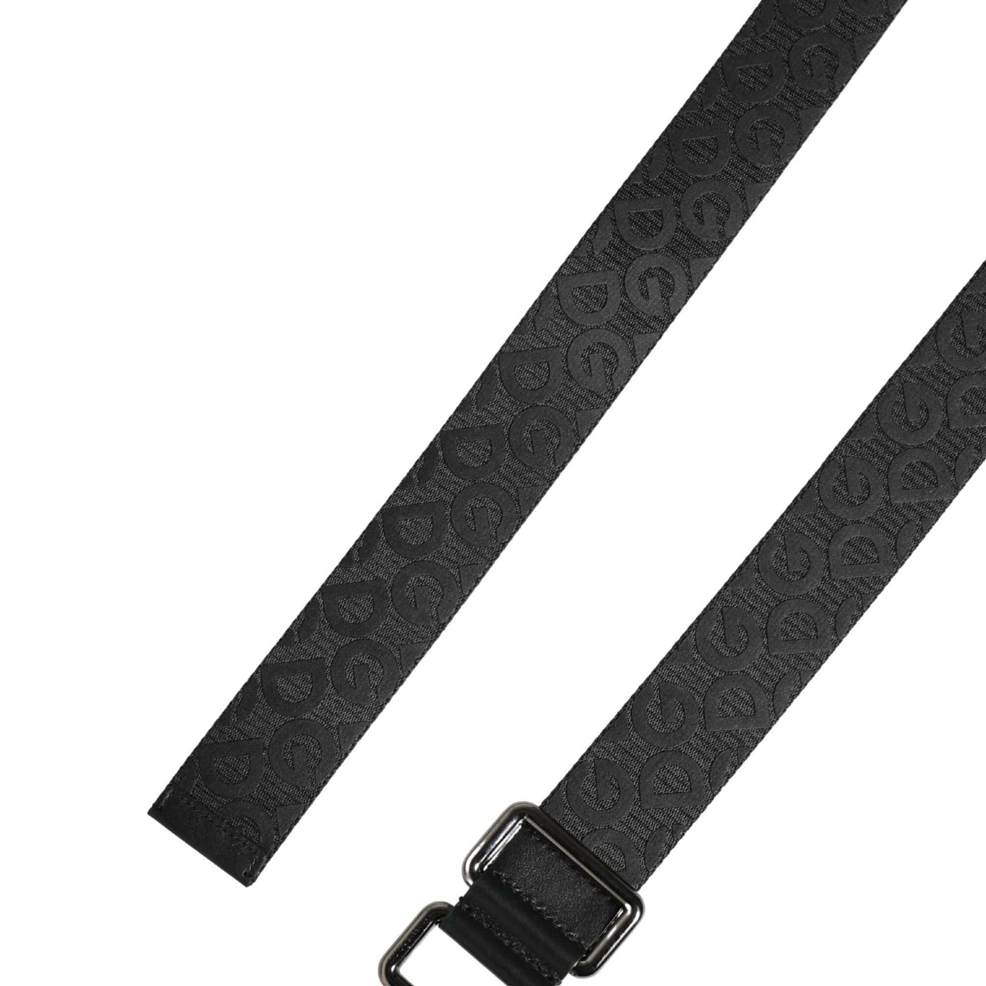 Dolce & Gabbana Black Logo Monogram Silver Metal Buckle Belt