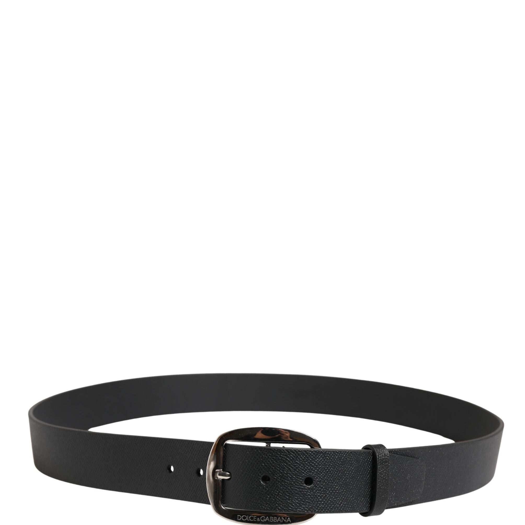 Dolce & Gabbana Black Calf Leather Silver Metal Buckle Belt