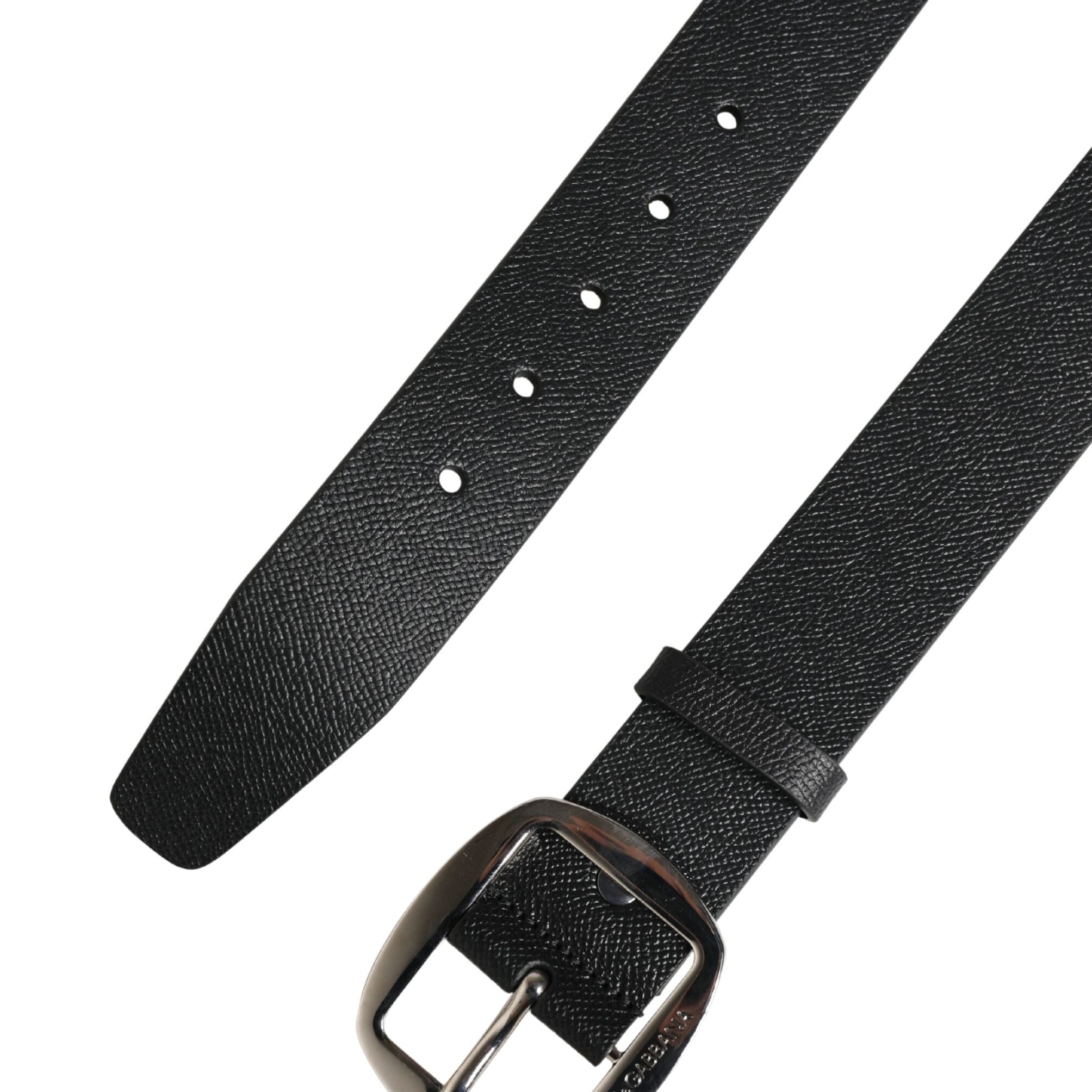 Dolce & Gabbana Black Calf Leather Silver Metal Buckle Belt