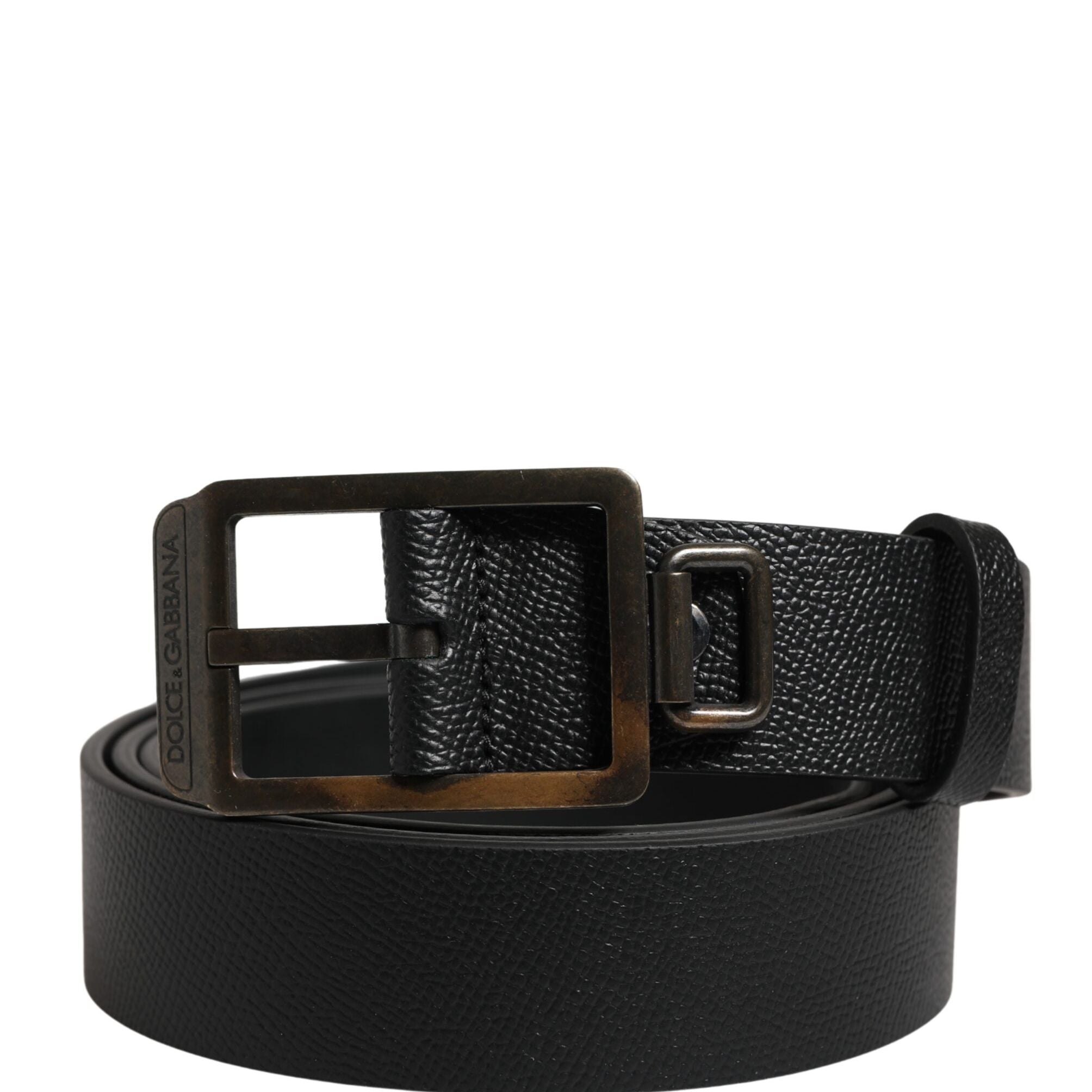 Dolce & Gabbana Black Calf Leather Gold Metal Buckle  Belt