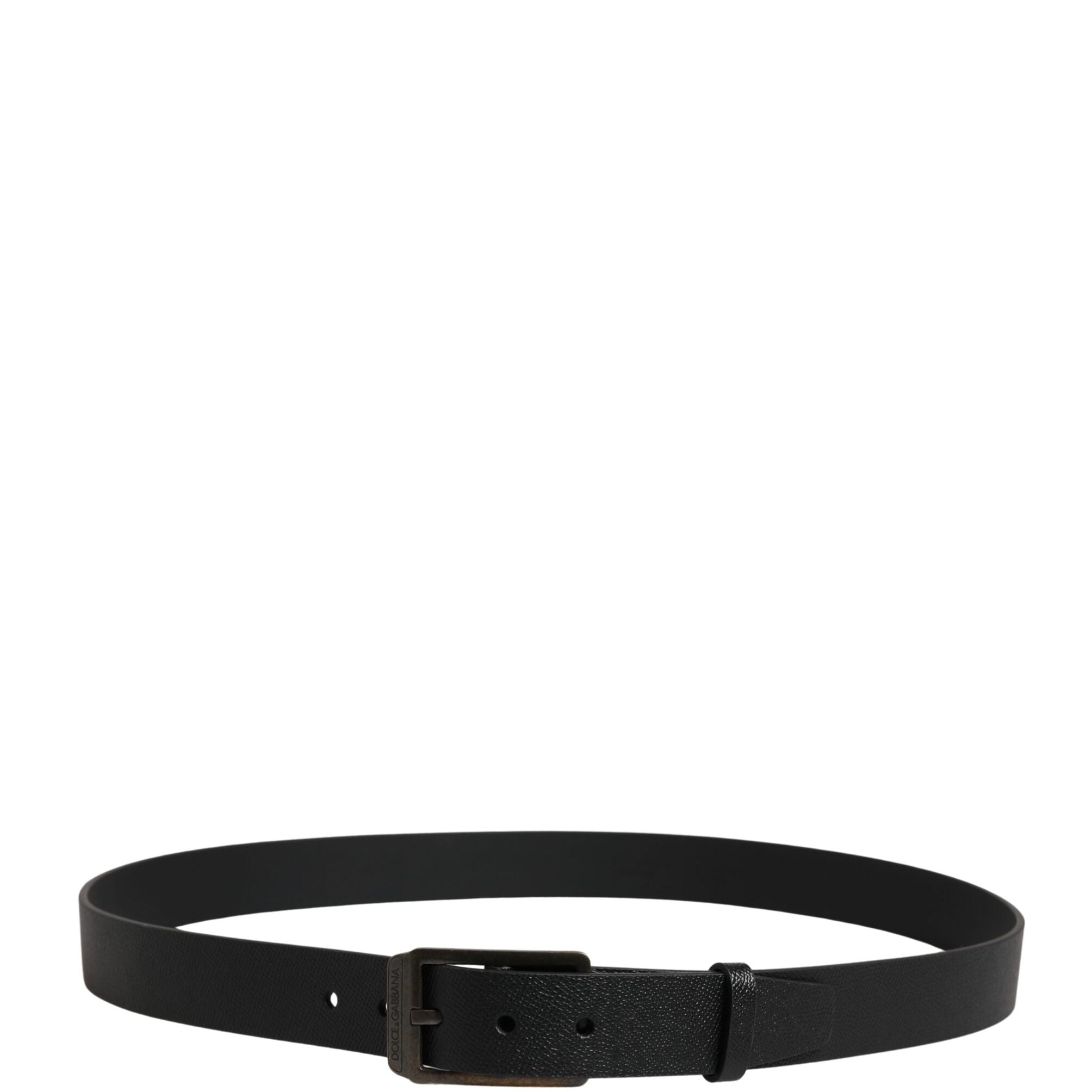 Dolce & Gabbana Black Calf Leather Gold Metal Buckle  Belt