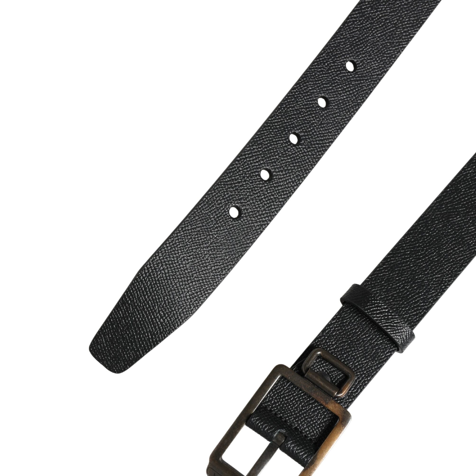 Dolce & Gabbana Black Calf Leather Gold Metal Buckle  Belt