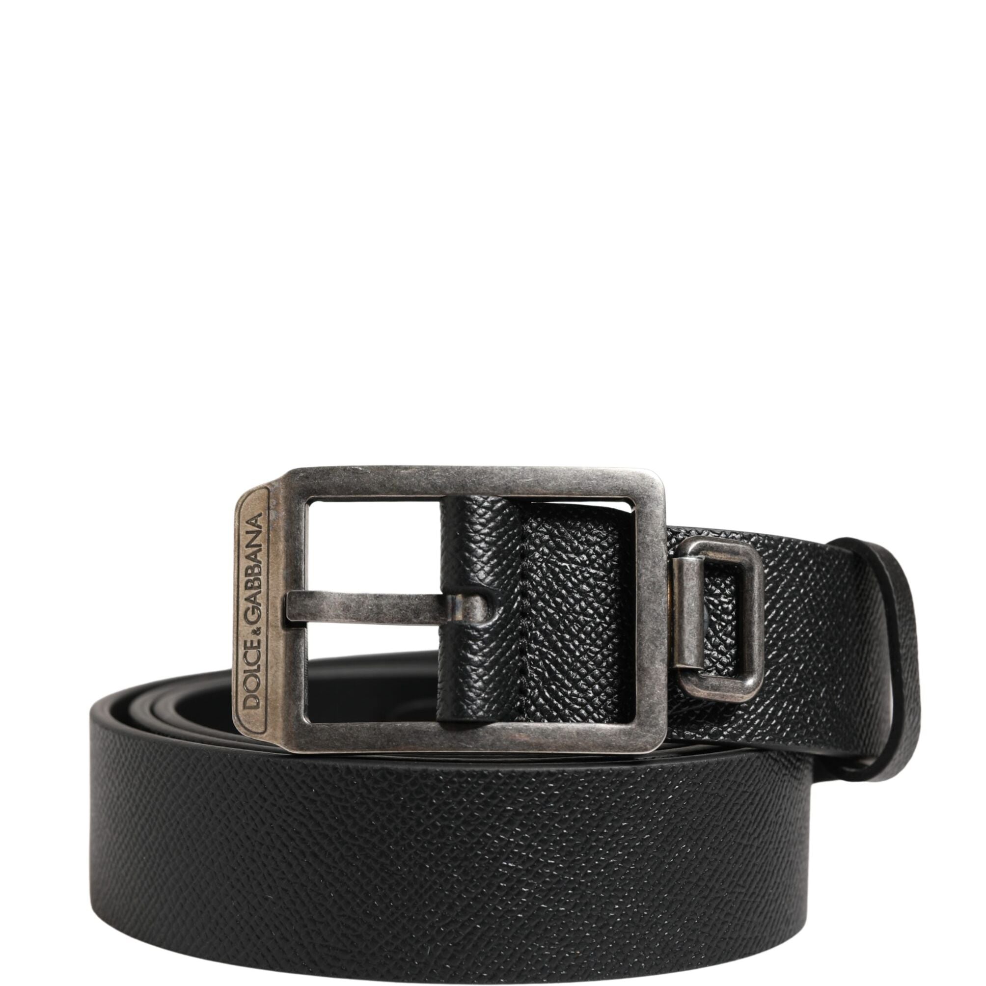 Dolce & Gabbana Black Calf Leather Silver Metal Buckle Belt