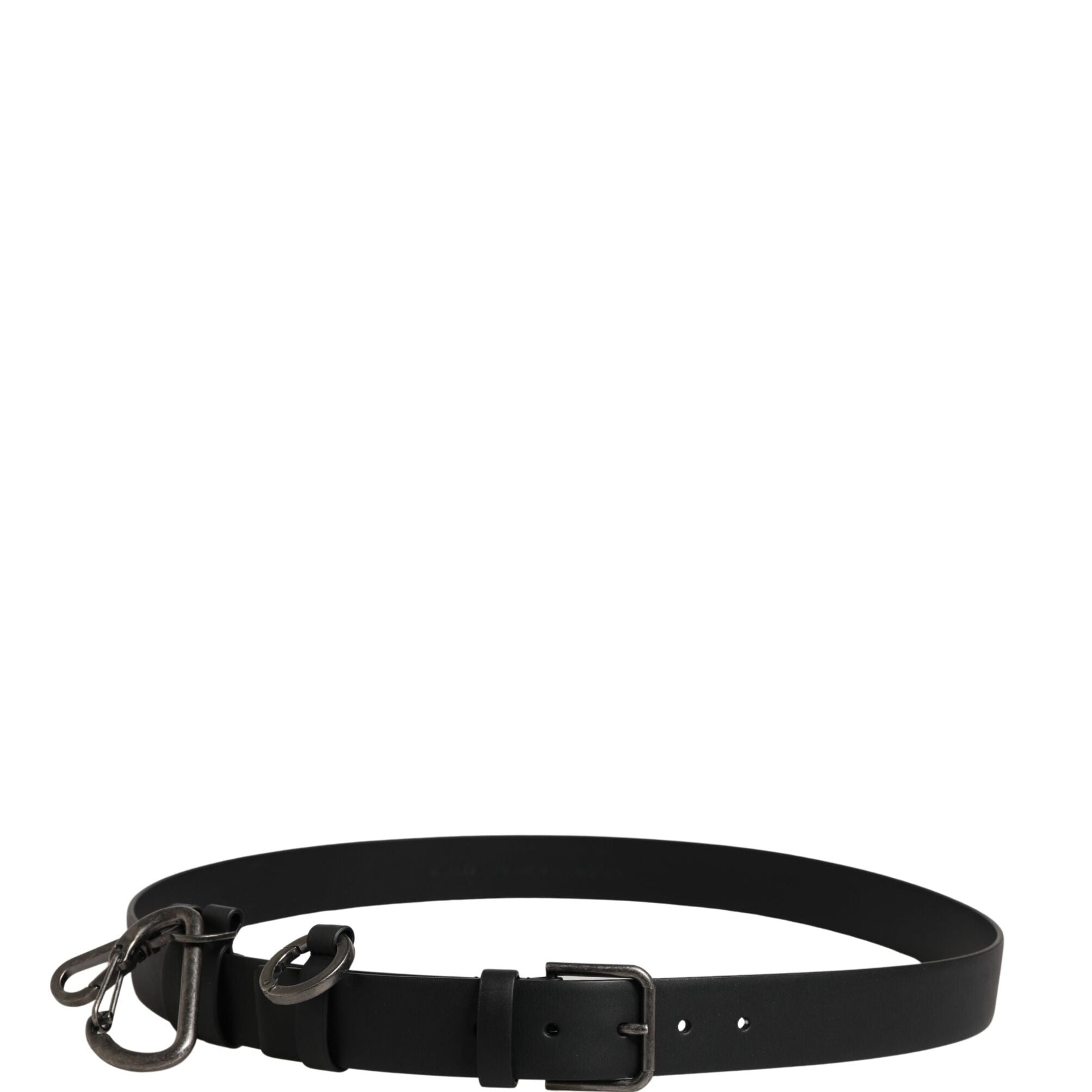 Dolce & Gabbana Black Calf Leather Silver Metal Buckle Belt