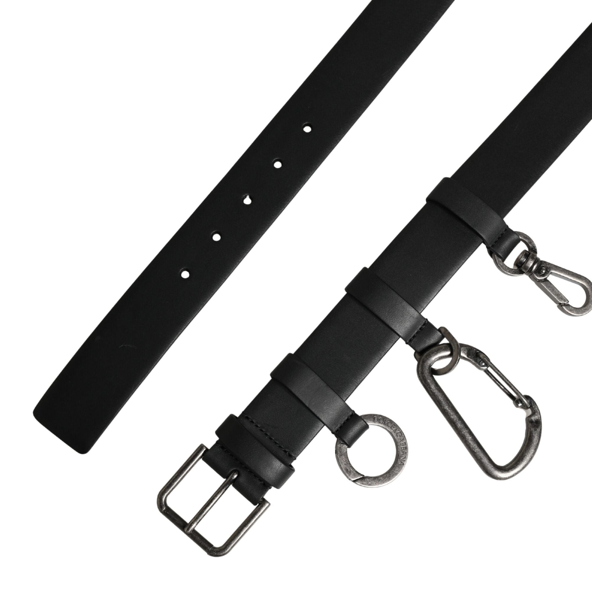 Dolce & Gabbana Black Calf Leather Silver Metal Buckle Belt