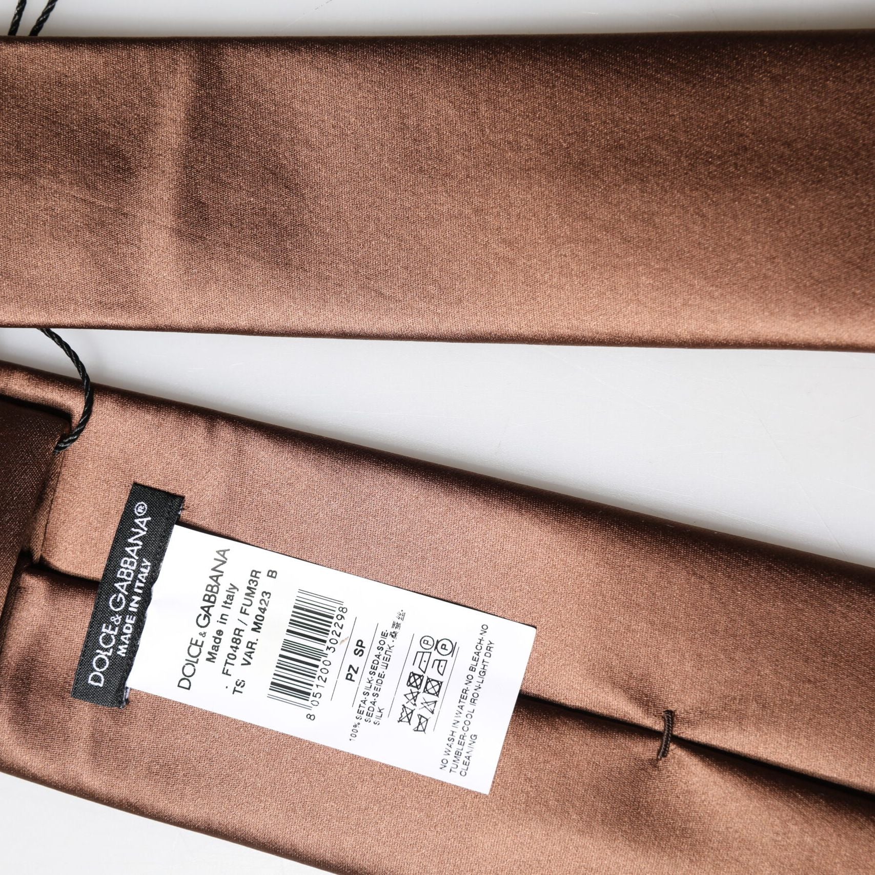 Dolce & Gabbana Brown Satin 100% Silk Wide Adjustable Men Necktie Tie