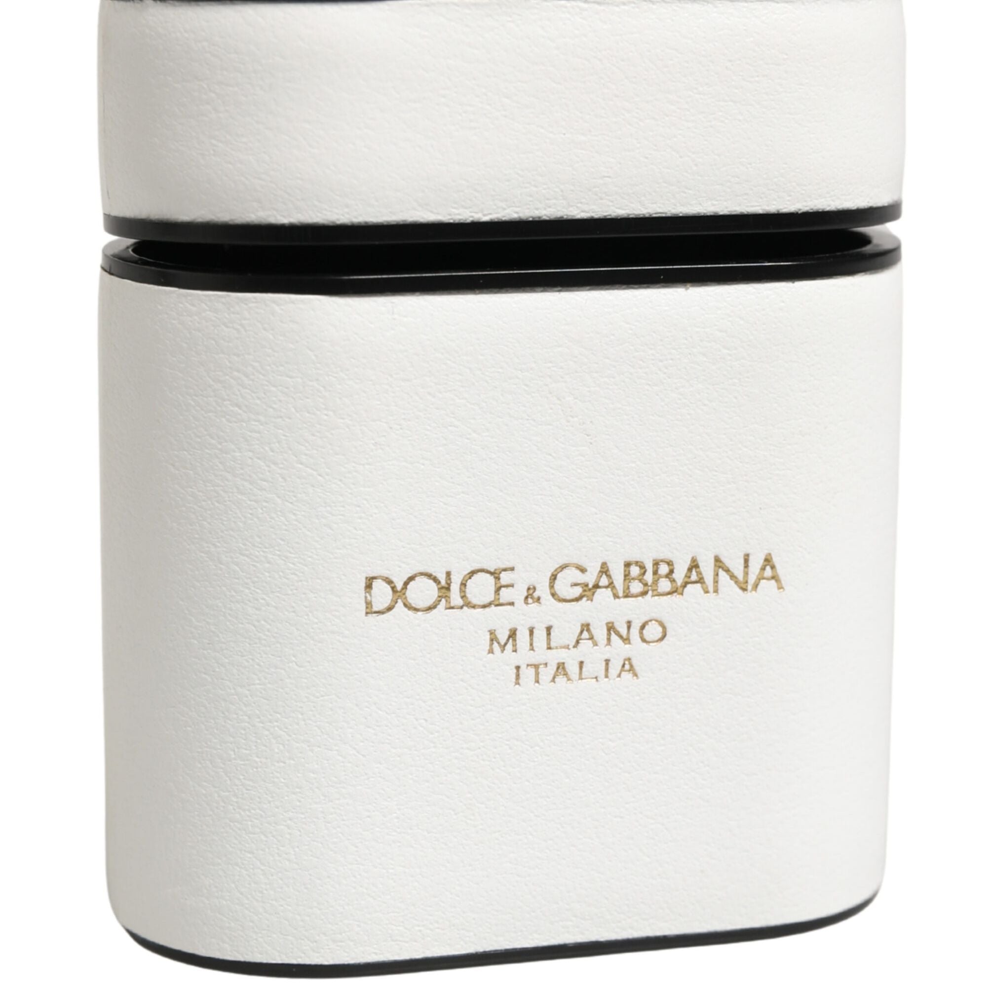Dolce & Gabbana White Calf Leather Logo Print Flip Holder  Airpods Case