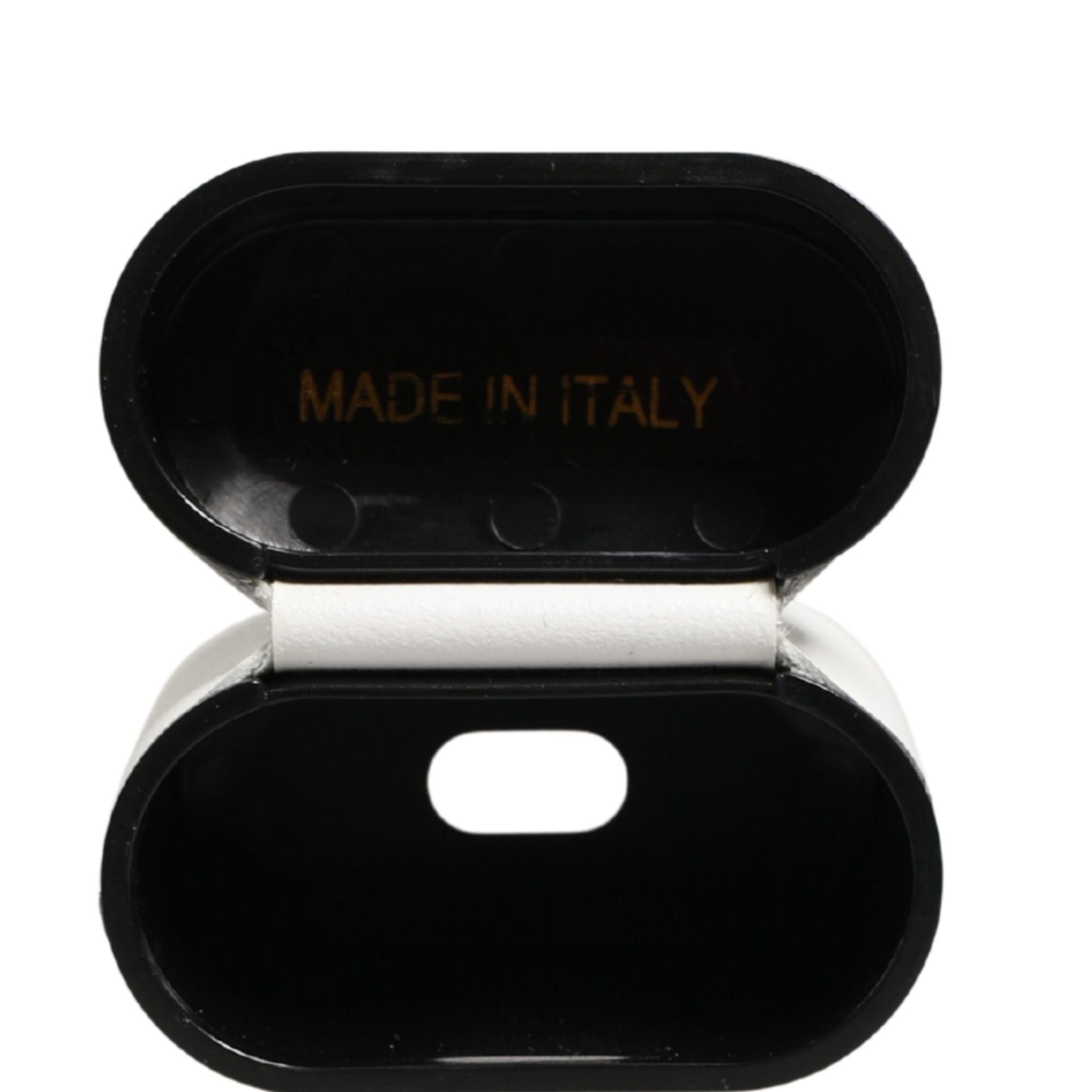 Dolce & Gabbana White Calf Leather Logo Print Flip Holder  Airpods Case