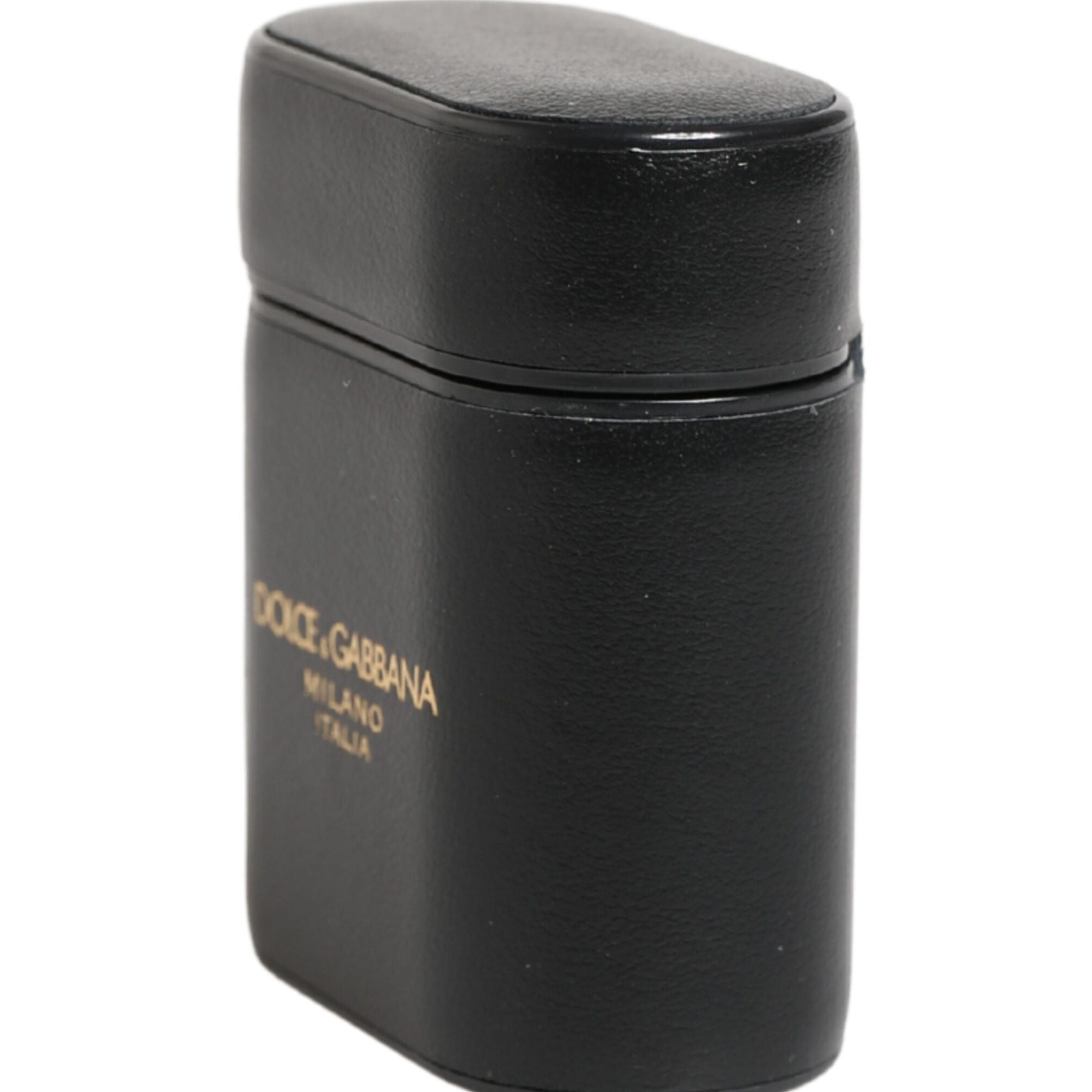 Dolce & Gabbana Black Calf Leather Logo Print Flip Holder Airpods Case