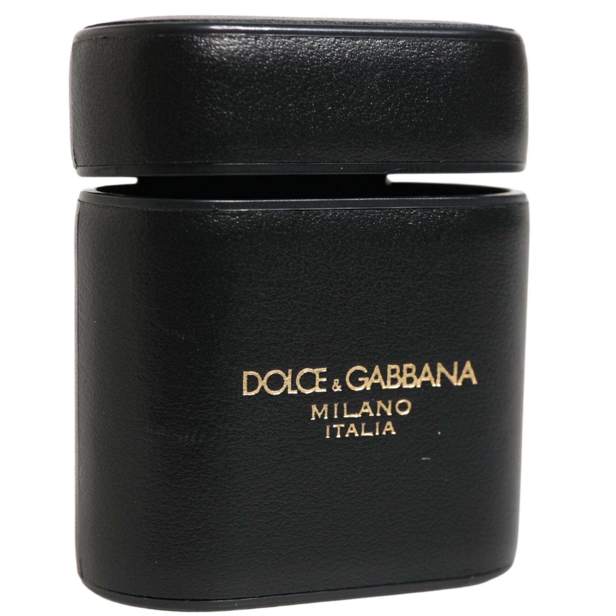 Dolce & Gabbana Black Calf Leather Logo Print Flip Holder Airpods Case