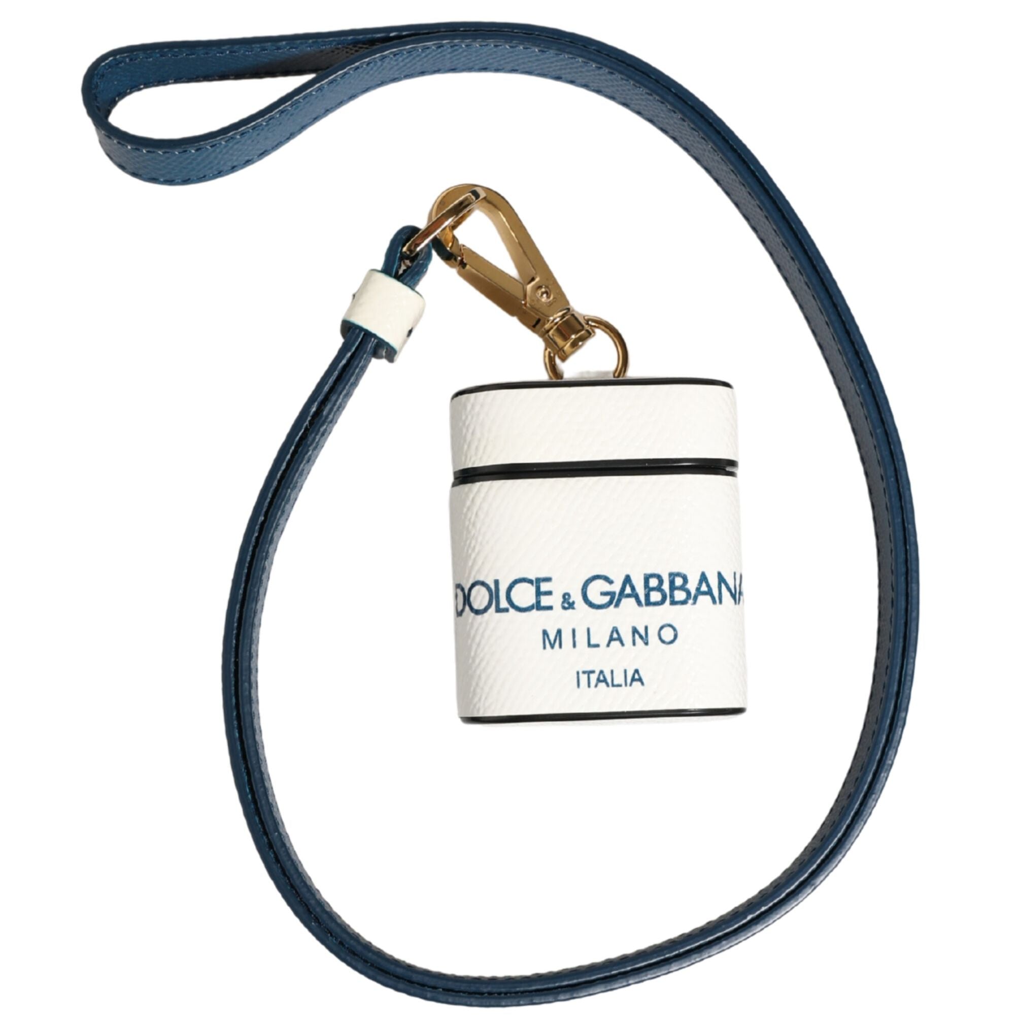 Dolce & Gabbana White Calf Leather Logo Flip Holder Strap Airpods Case