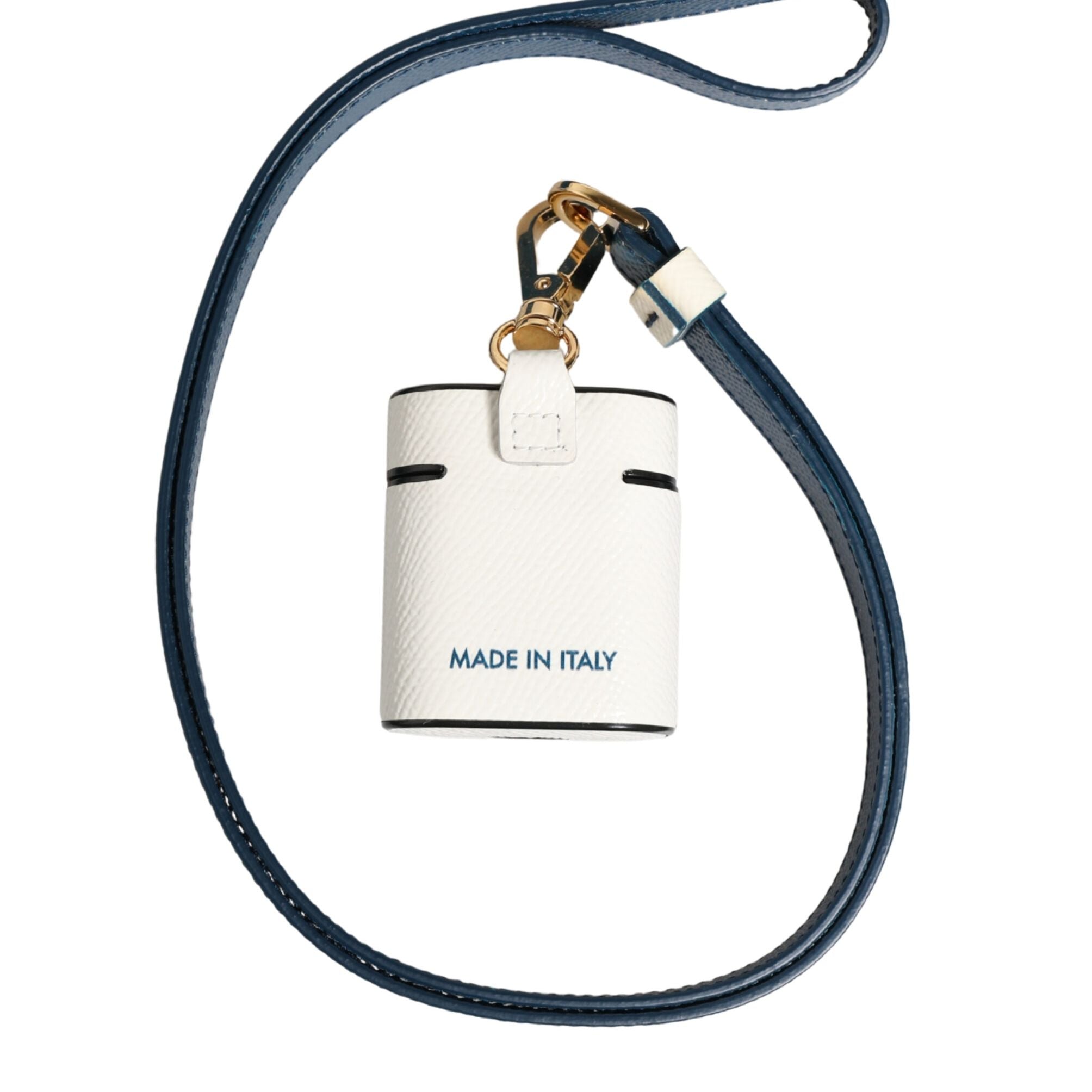 Dolce & Gabbana White Calf Leather Logo Flip Holder Strap Airpods Case