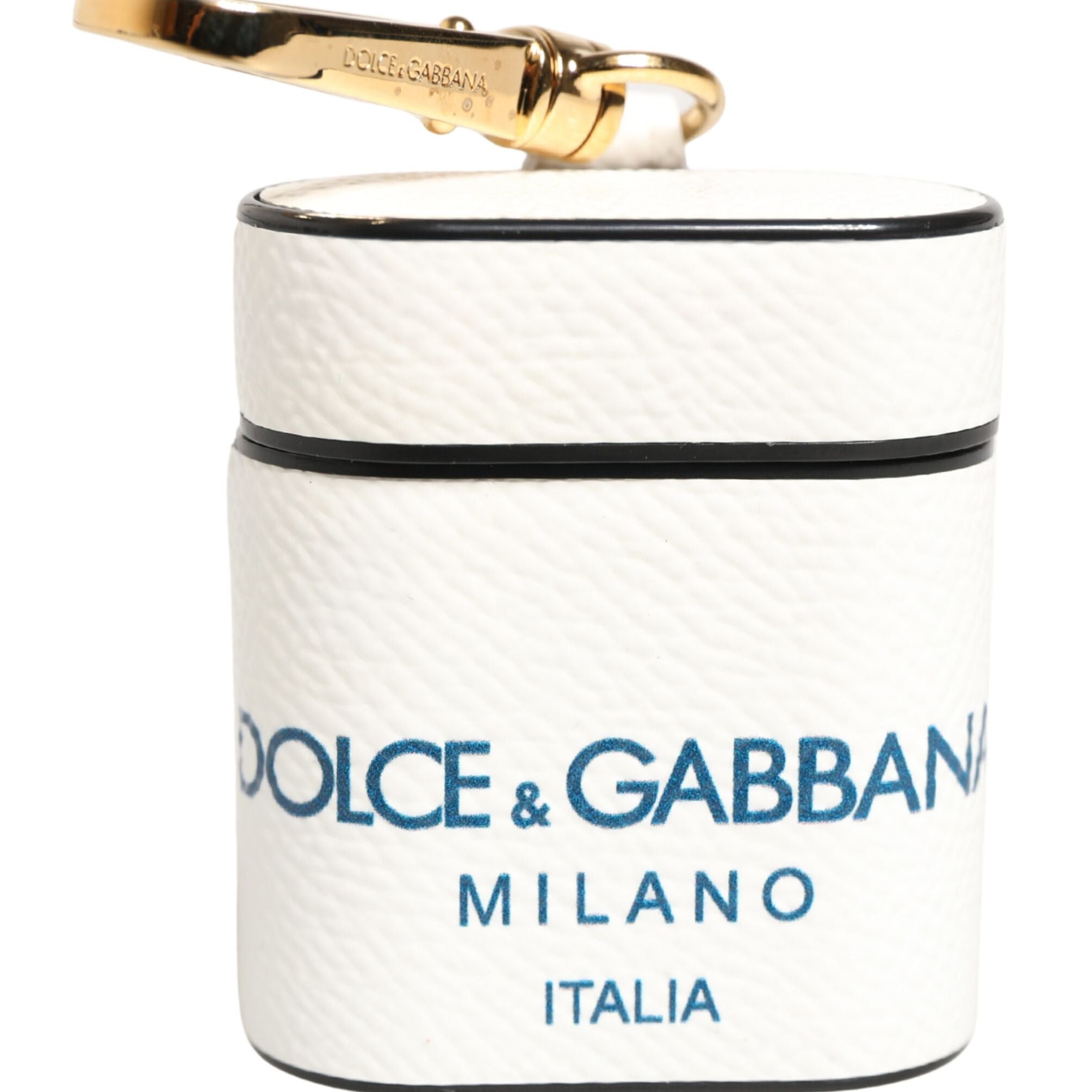 Dolce & Gabbana White Calf Leather Logo Flip Holder Strap Airpods Case