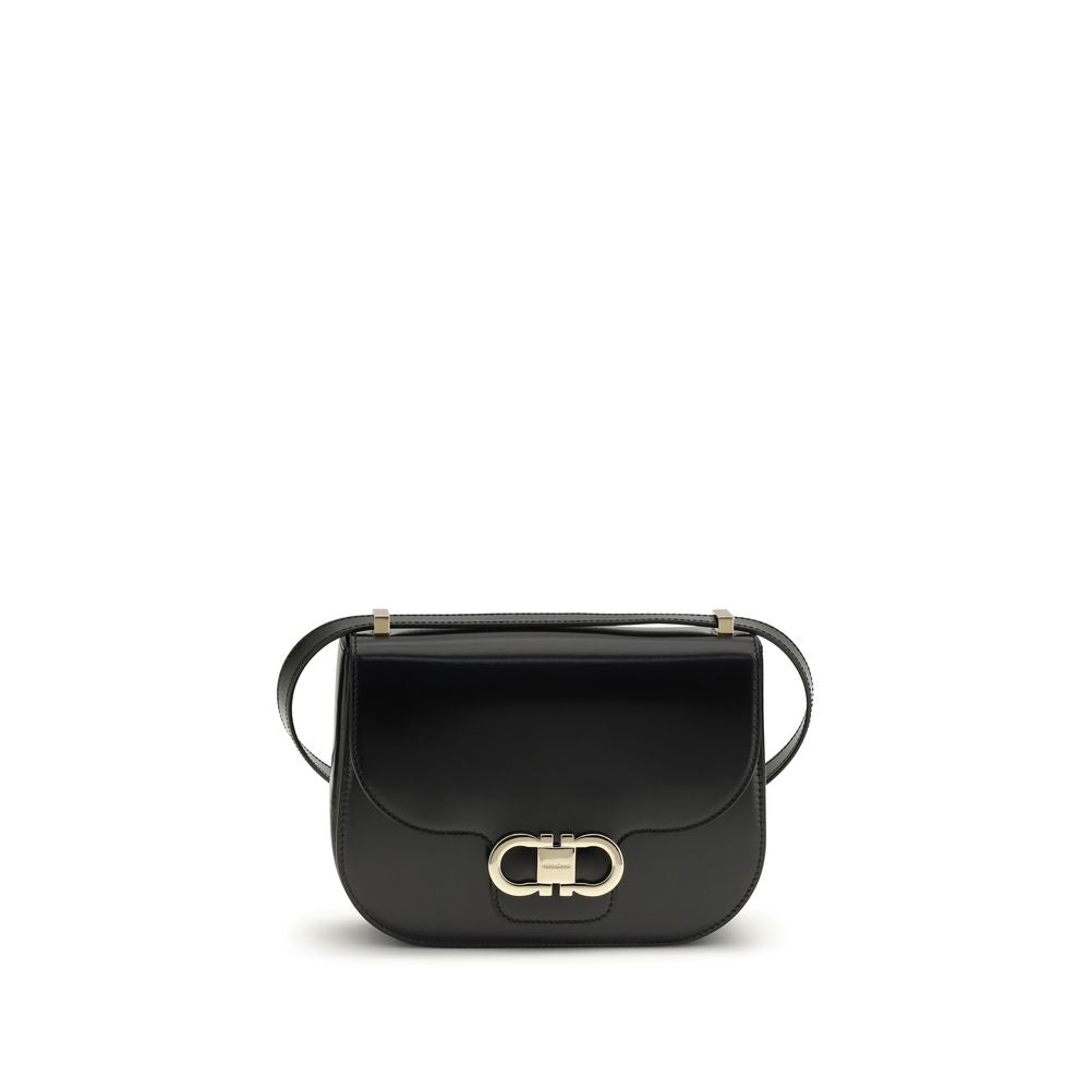 Ferragamo Black Calf Leather Bos Taurus Shoulder Bag