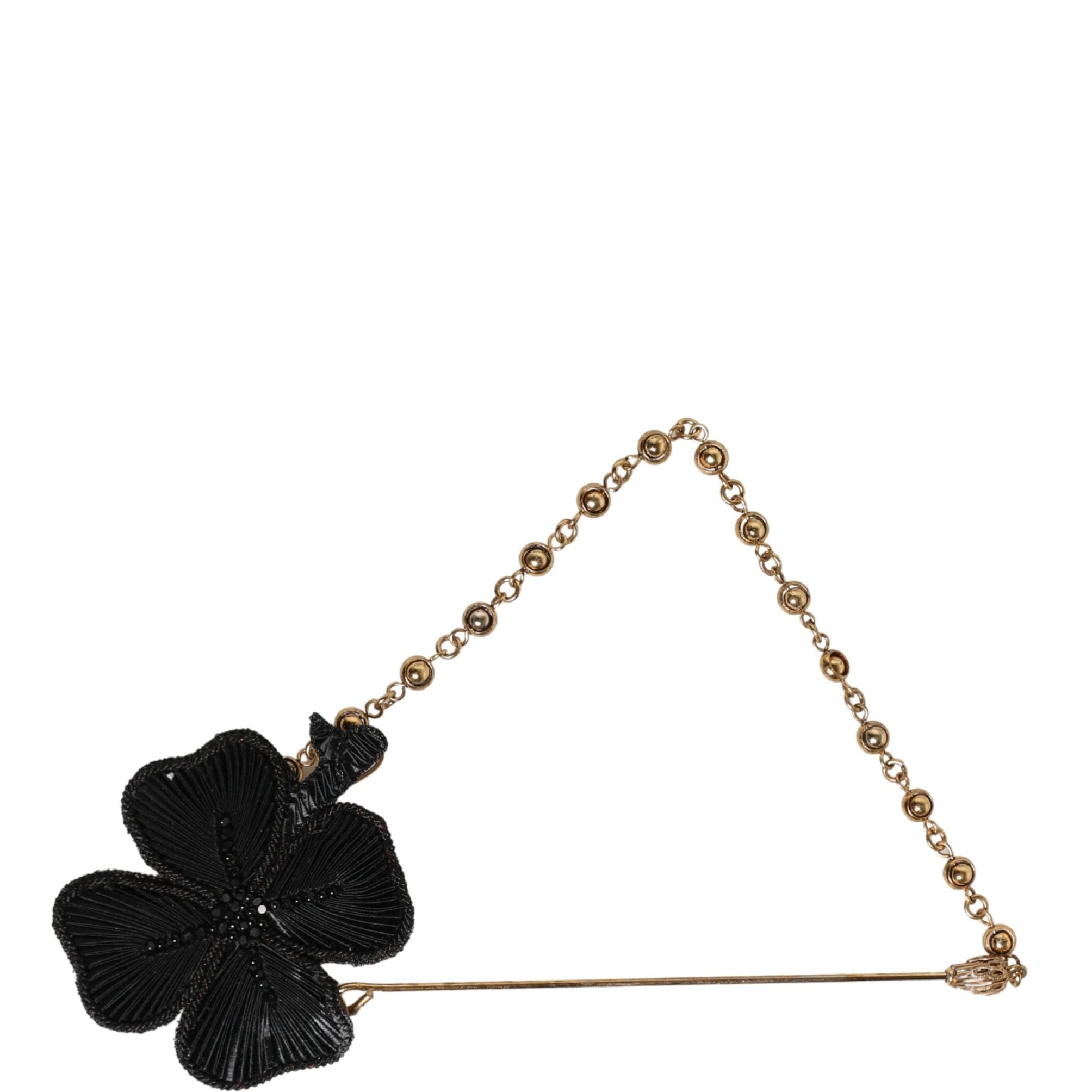 Dolce & Gabbana Black Gold Brass Crystal Chain Women Lapel Pin Brooch