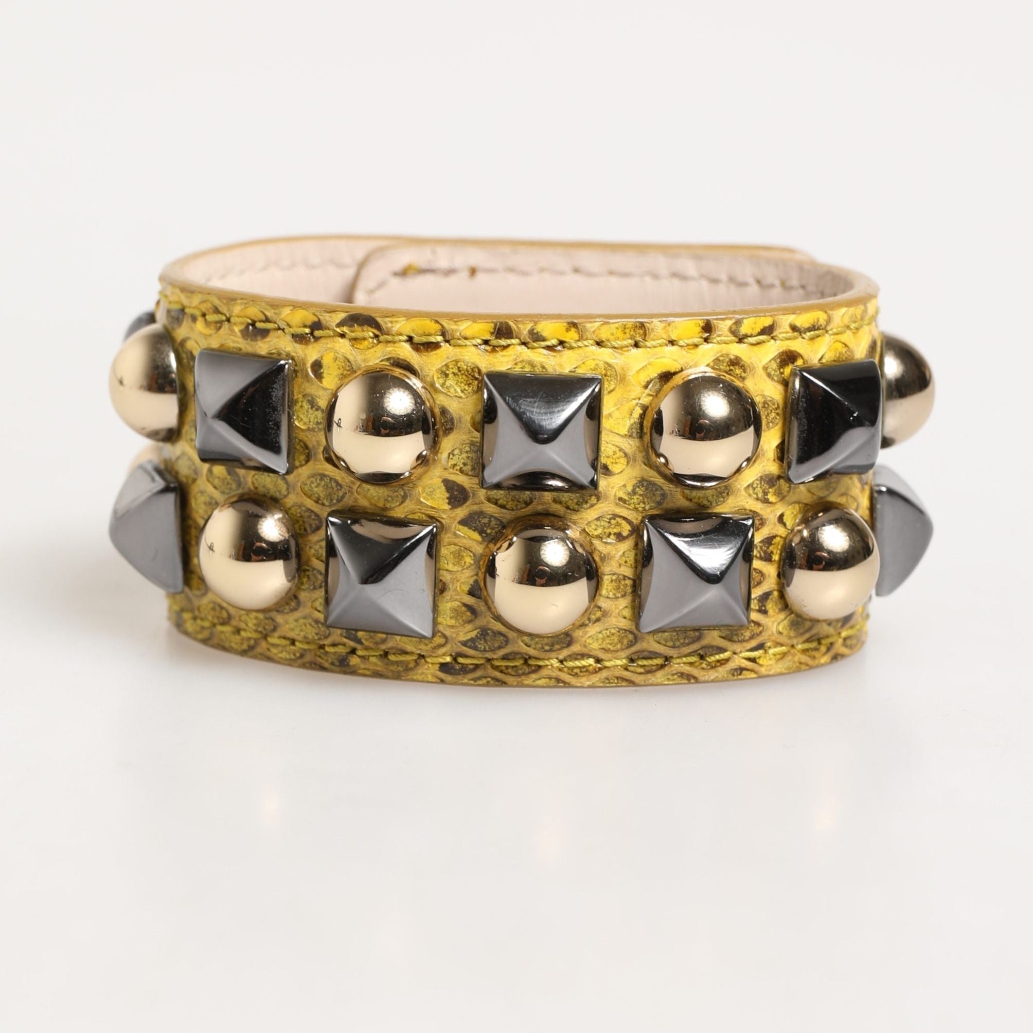 Dolce & Gabbana Yellow Leather Cuff Studded Embellished Bracelet