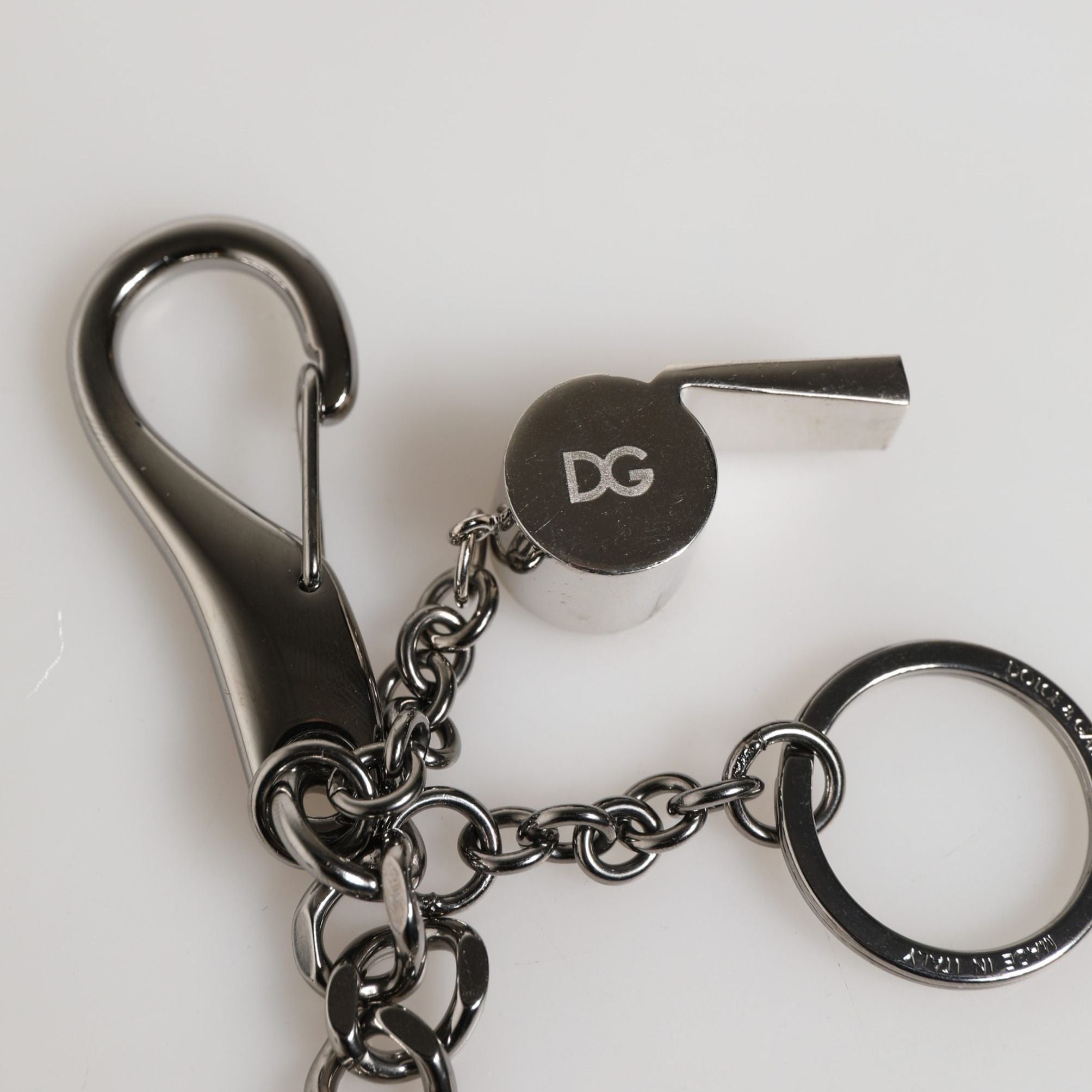 Dolce & Gabbana Silver Brass Metal DG Logo Crystal Ring Keyring Keychain