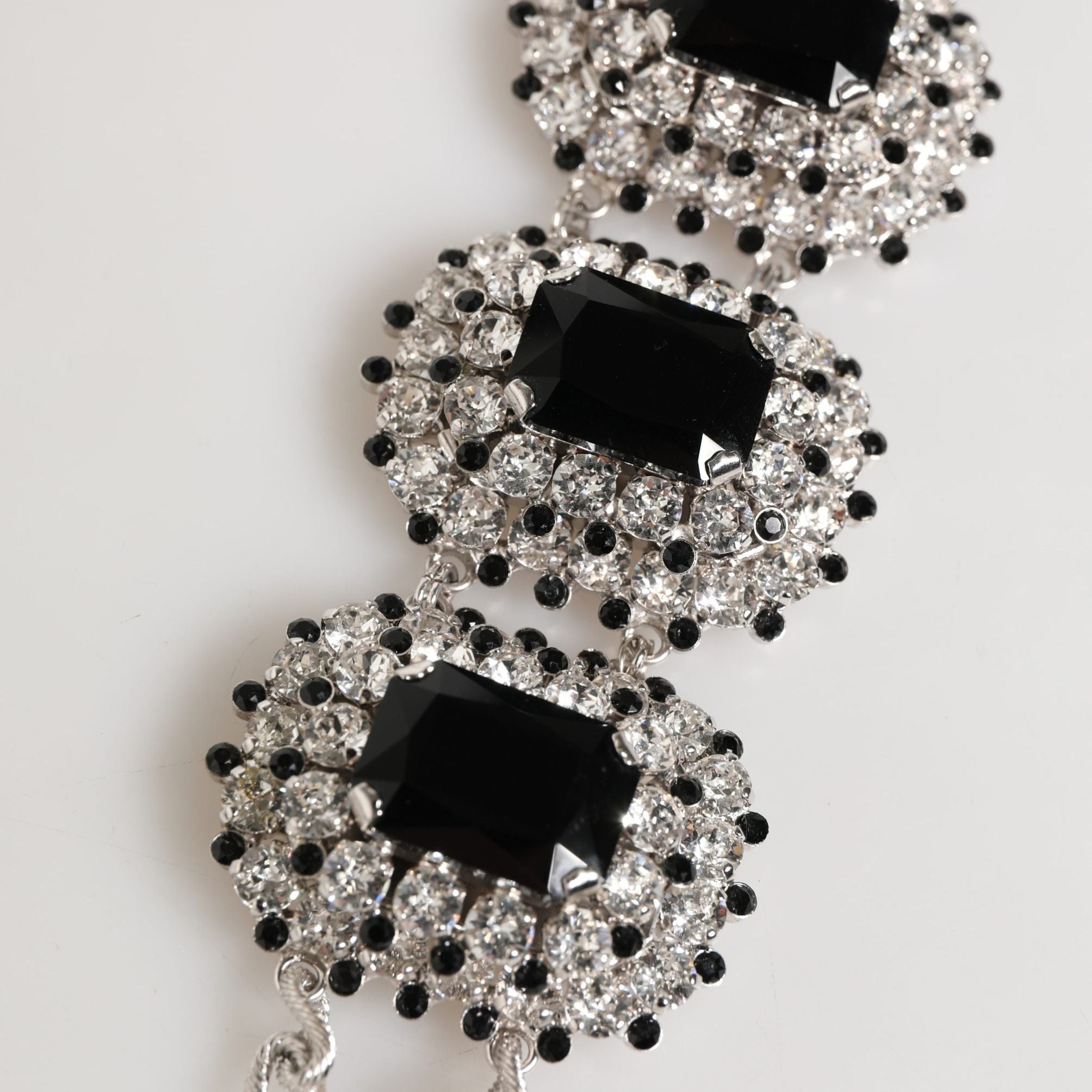 Dolce & Gabbana Silver Tone Brass Chain Crystal Embellished Bracelet