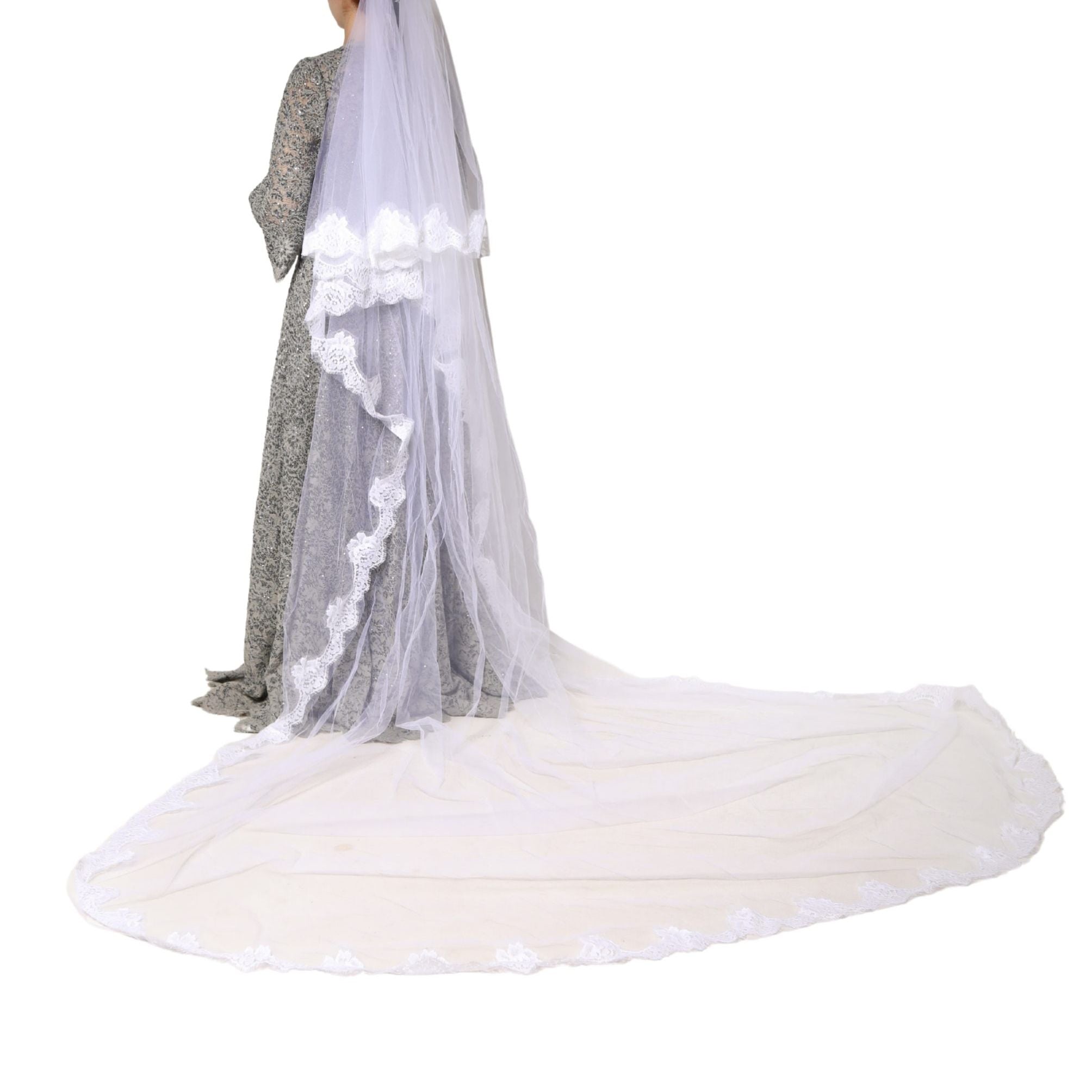 Dolce & Gabbana White Floral LaceNylon Floor Length 3M Long Veil