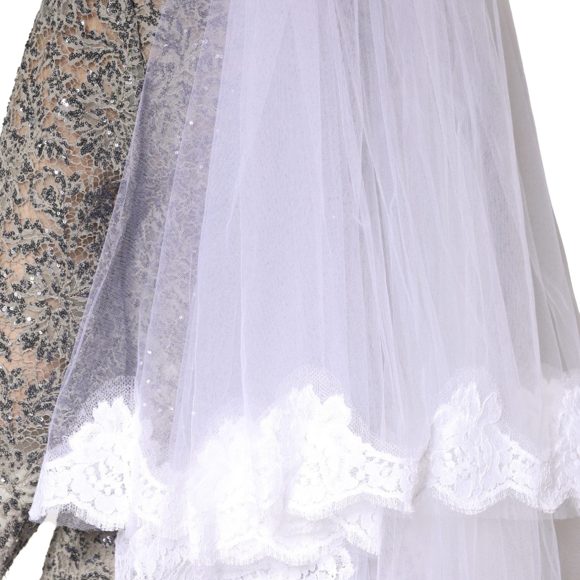 Dolce & Gabbana White Floral LaceNylon Floor Length 3M Long Veil