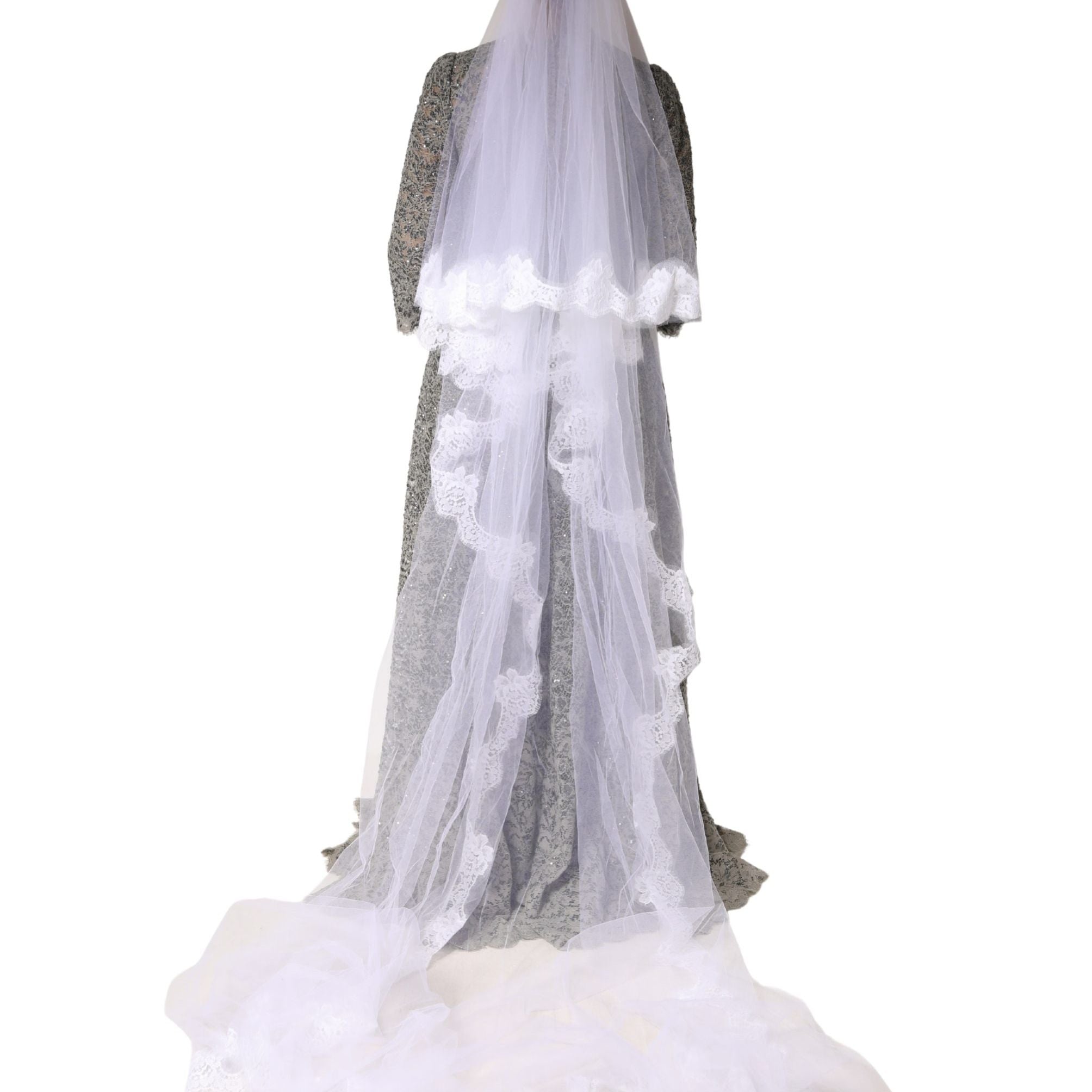 Dolce & Gabbana White Floral LaceNylon Floor Length 3M Long Veil