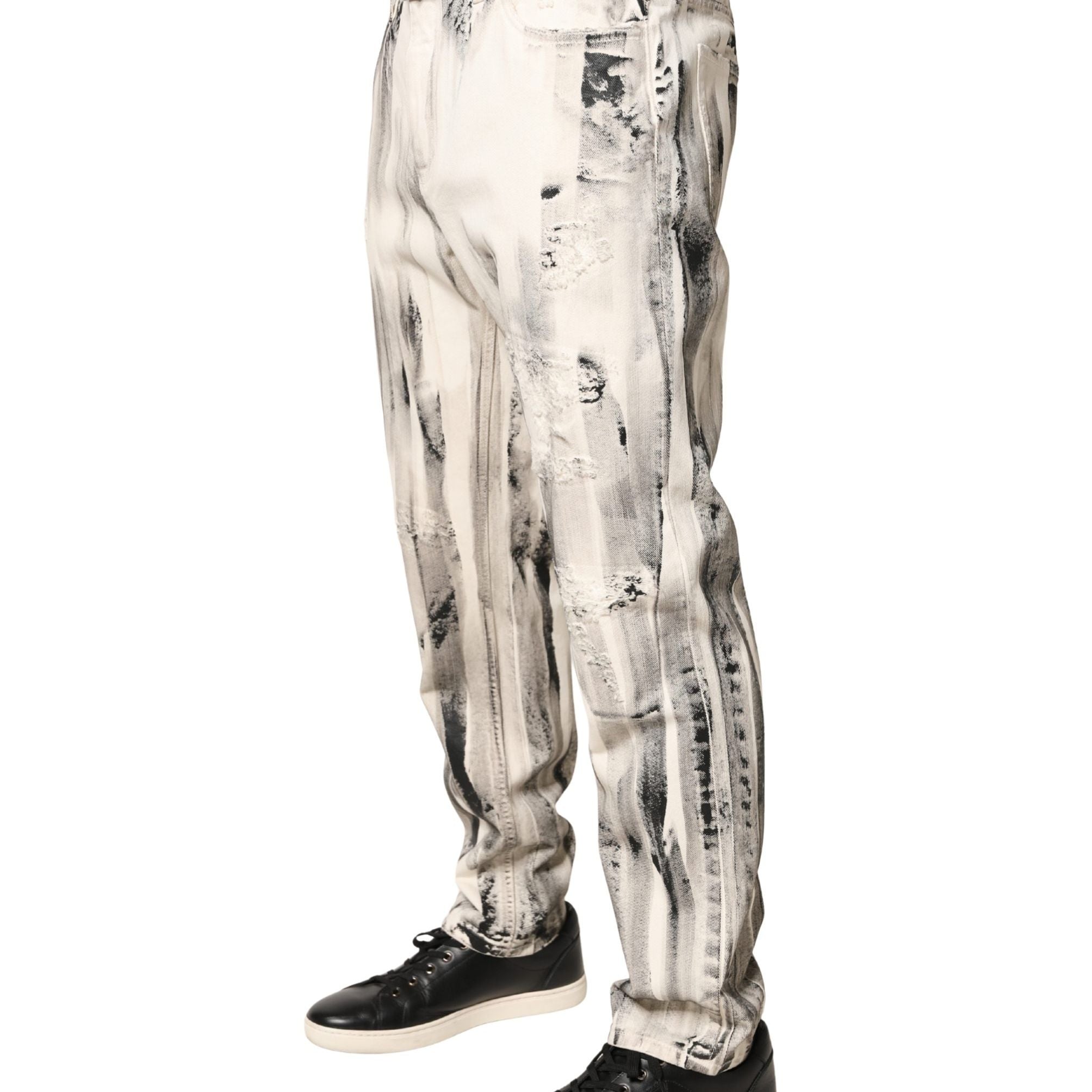 Dolce & Gabbana White Distressed Paint Print LooseDenim Jeans