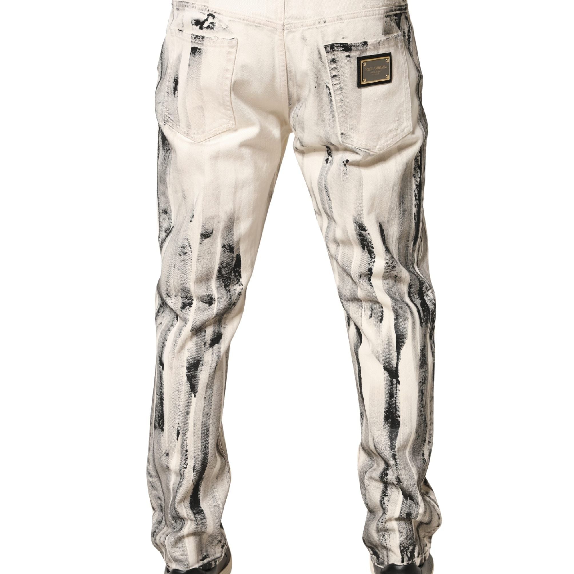 Dolce & Gabbana White Distressed Paint Print LooseDenim Jeans
