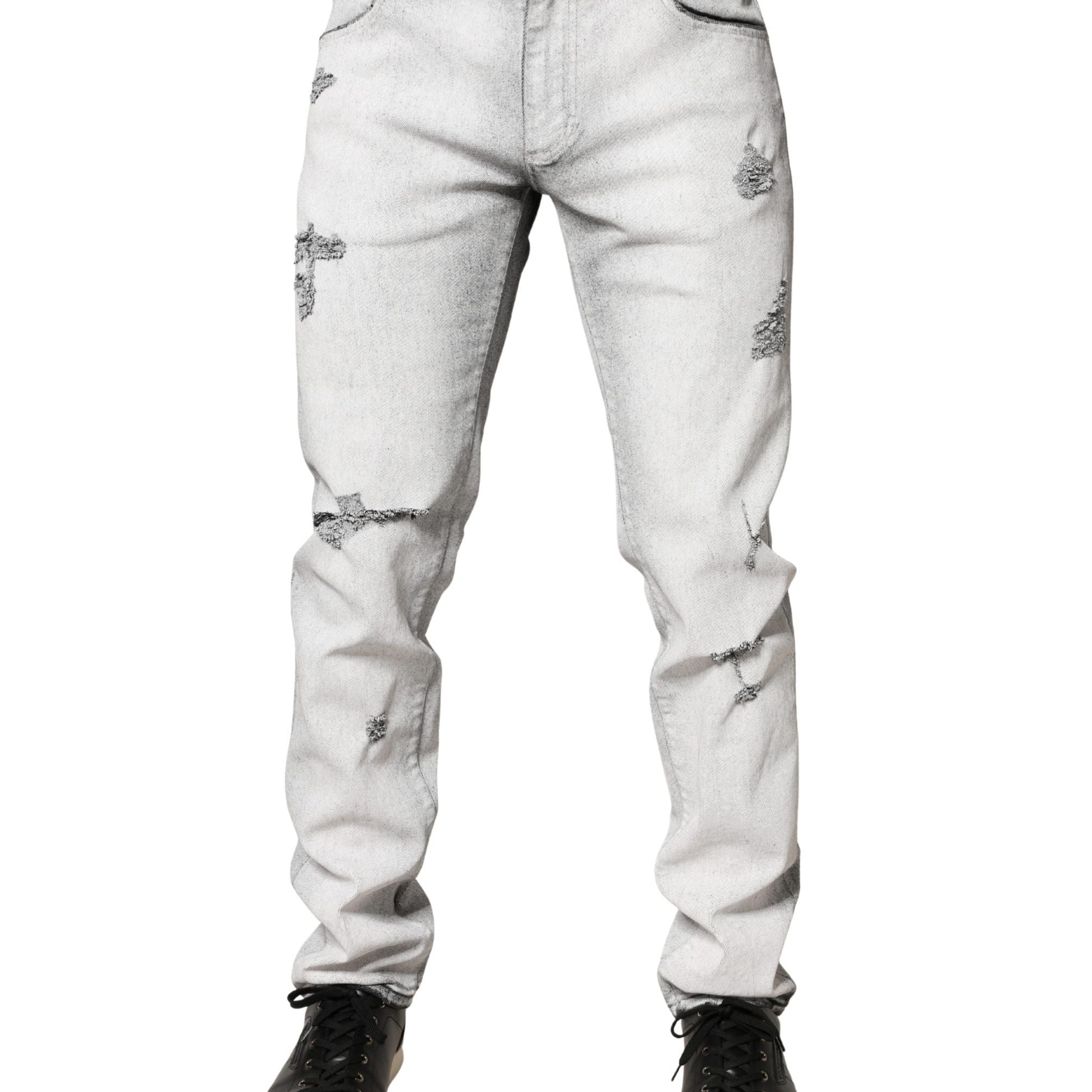 Dolce & Gabbana Light Gray Distressed Skinny Men Denim Jeans