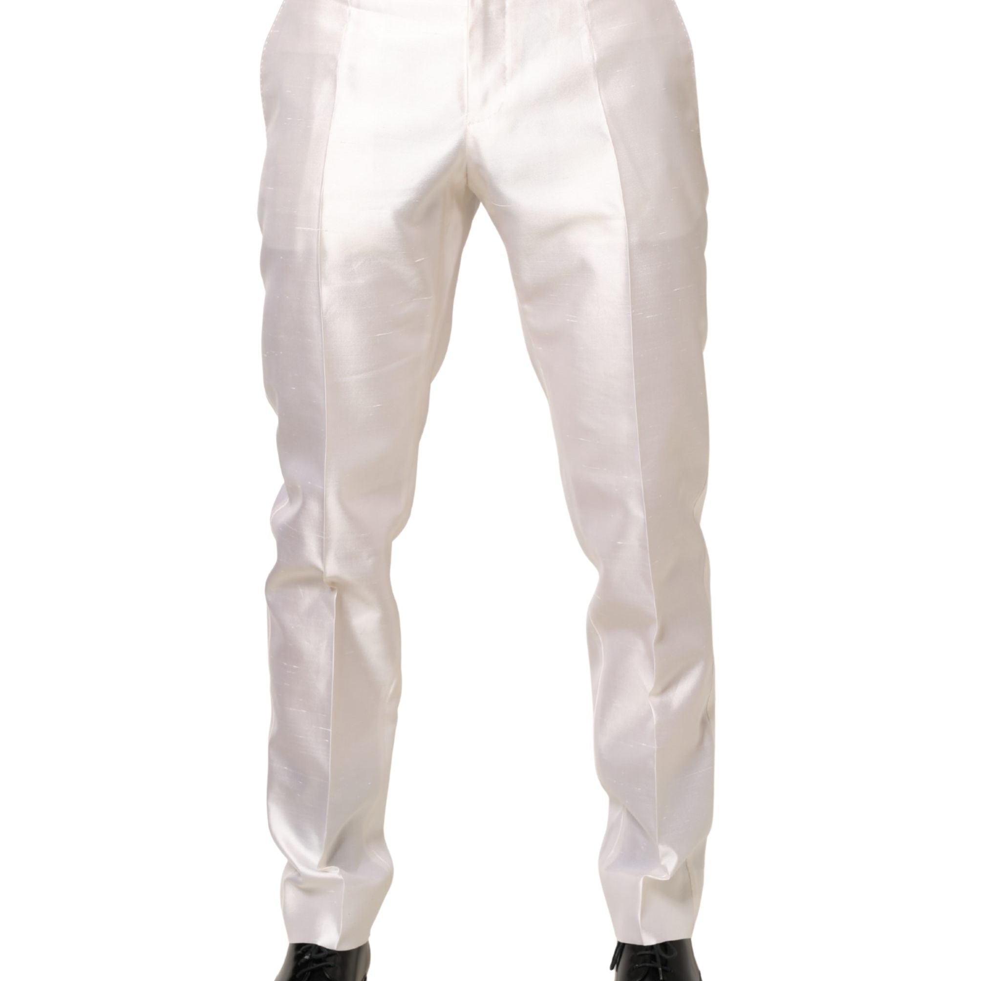 Dolce & Gabbana White Silk Satin Dress Formal Trouser Pants
