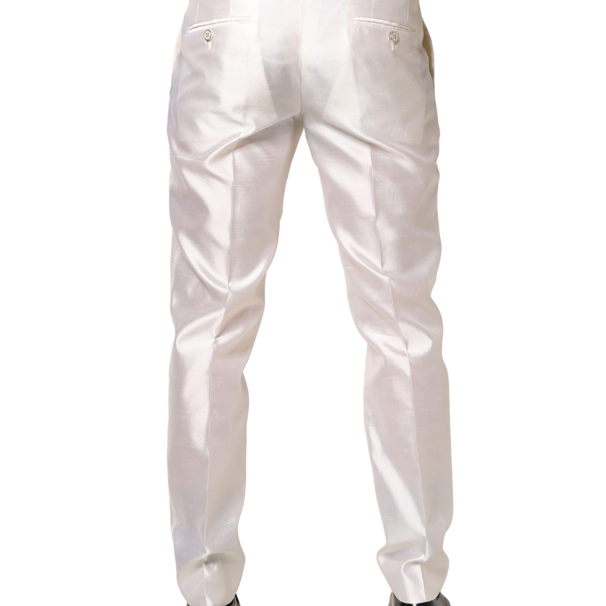 Dolce & Gabbana White Silk Satin Dress Formal Trouser Pants