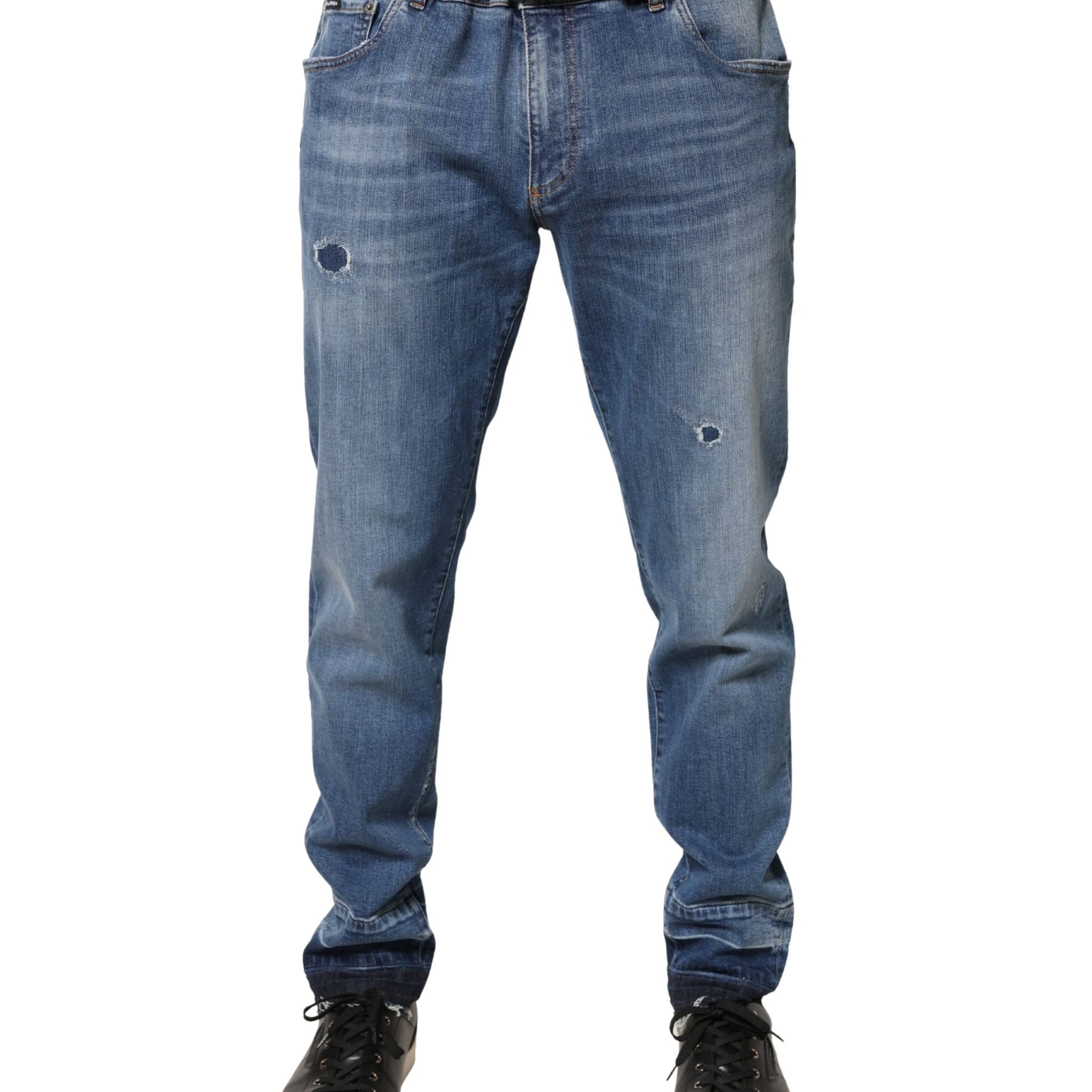 Dolce & Gabbana Blue Tattered Skinny Cotton Denim Jeans