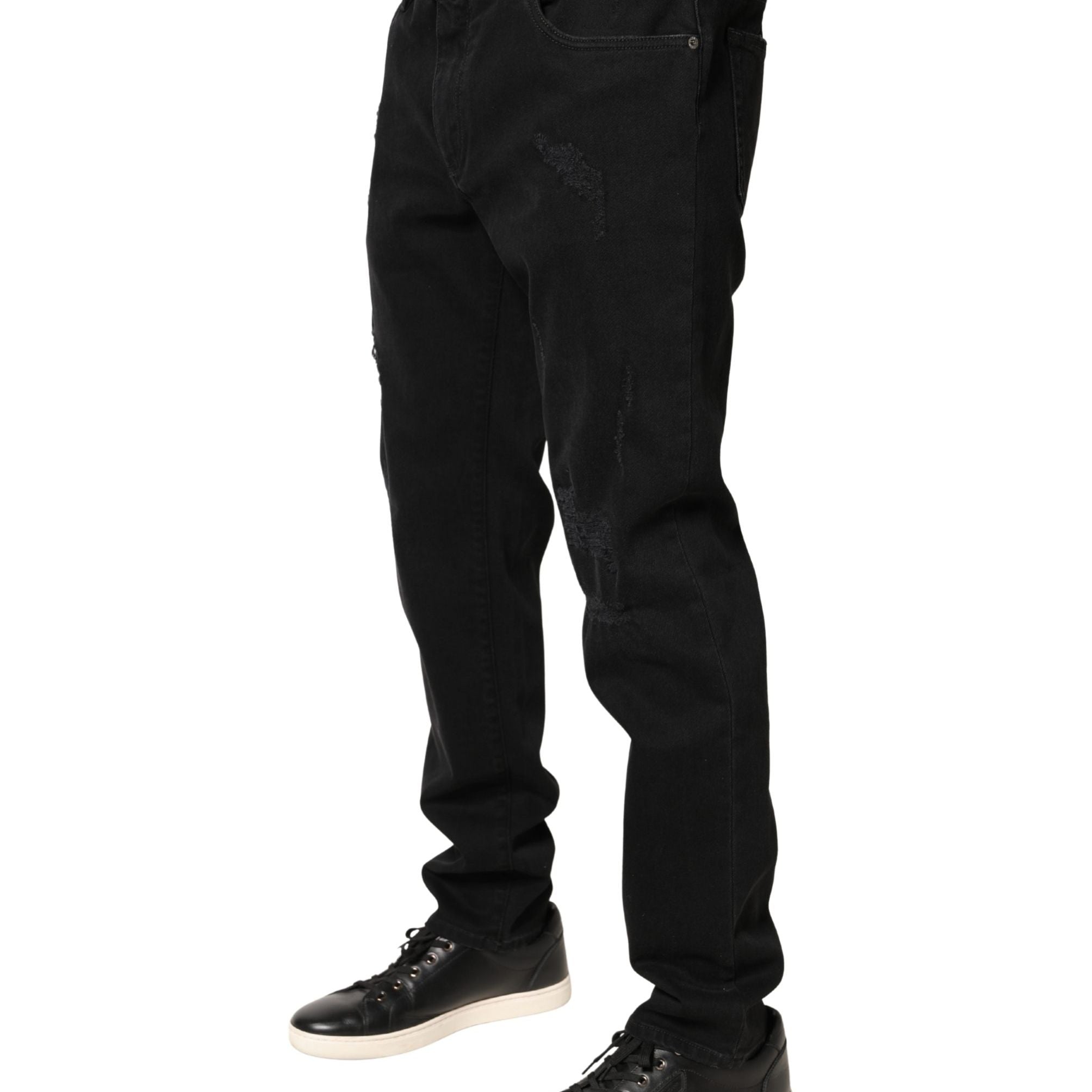 Dolce & Gabbana Black Tattered Skinny Cotton Denim Jeans