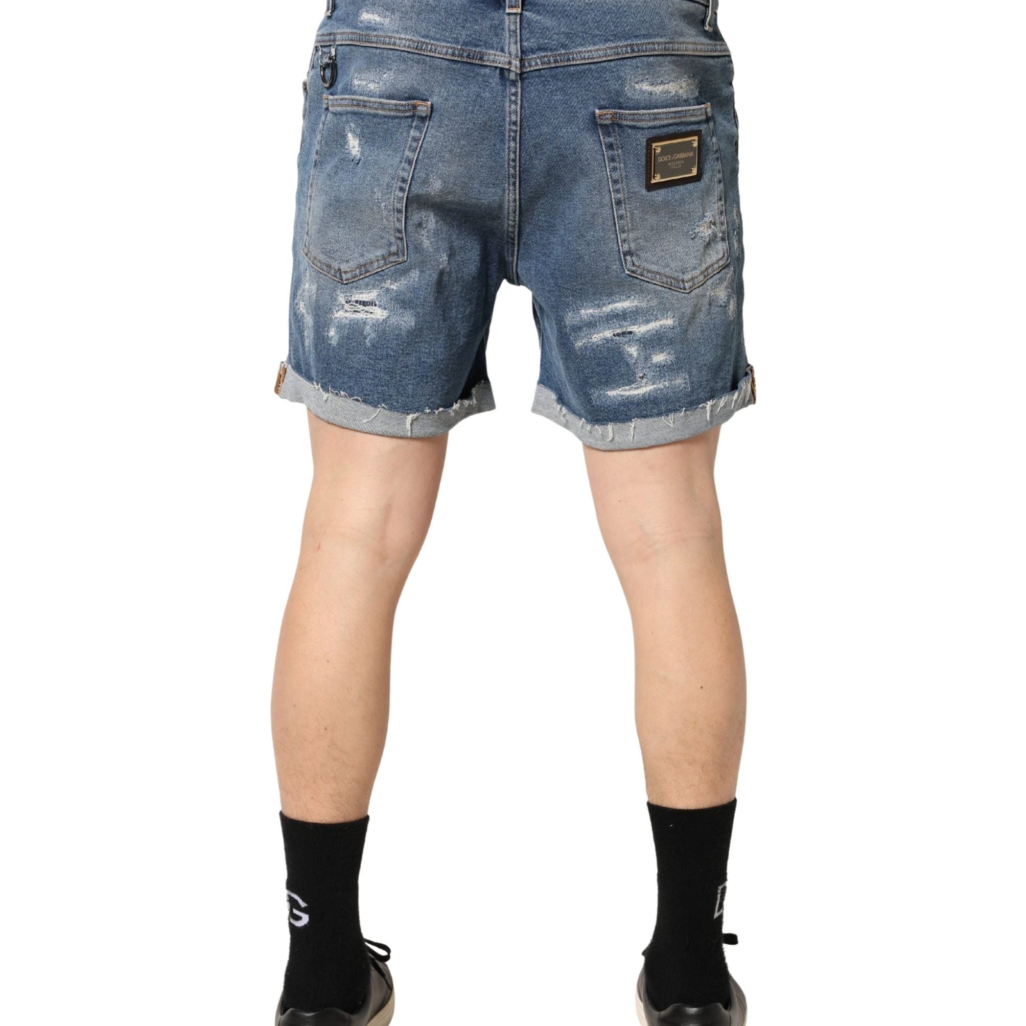 Dolce & Gabbana Blue Cotton Distressed Denim Bermuda Shorts