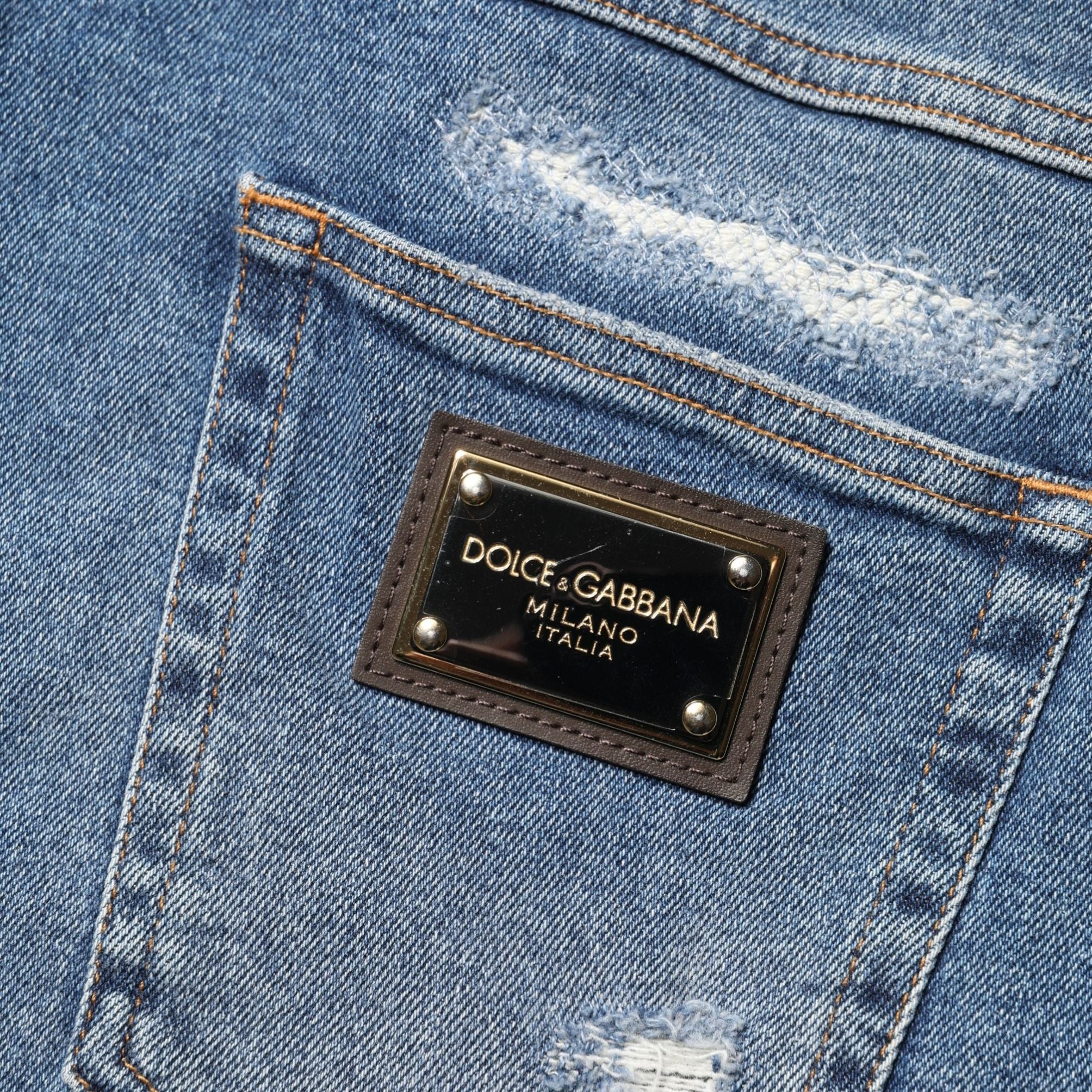 Dolce & Gabbana Blue Cotton Distressed Denim Bermuda Shorts