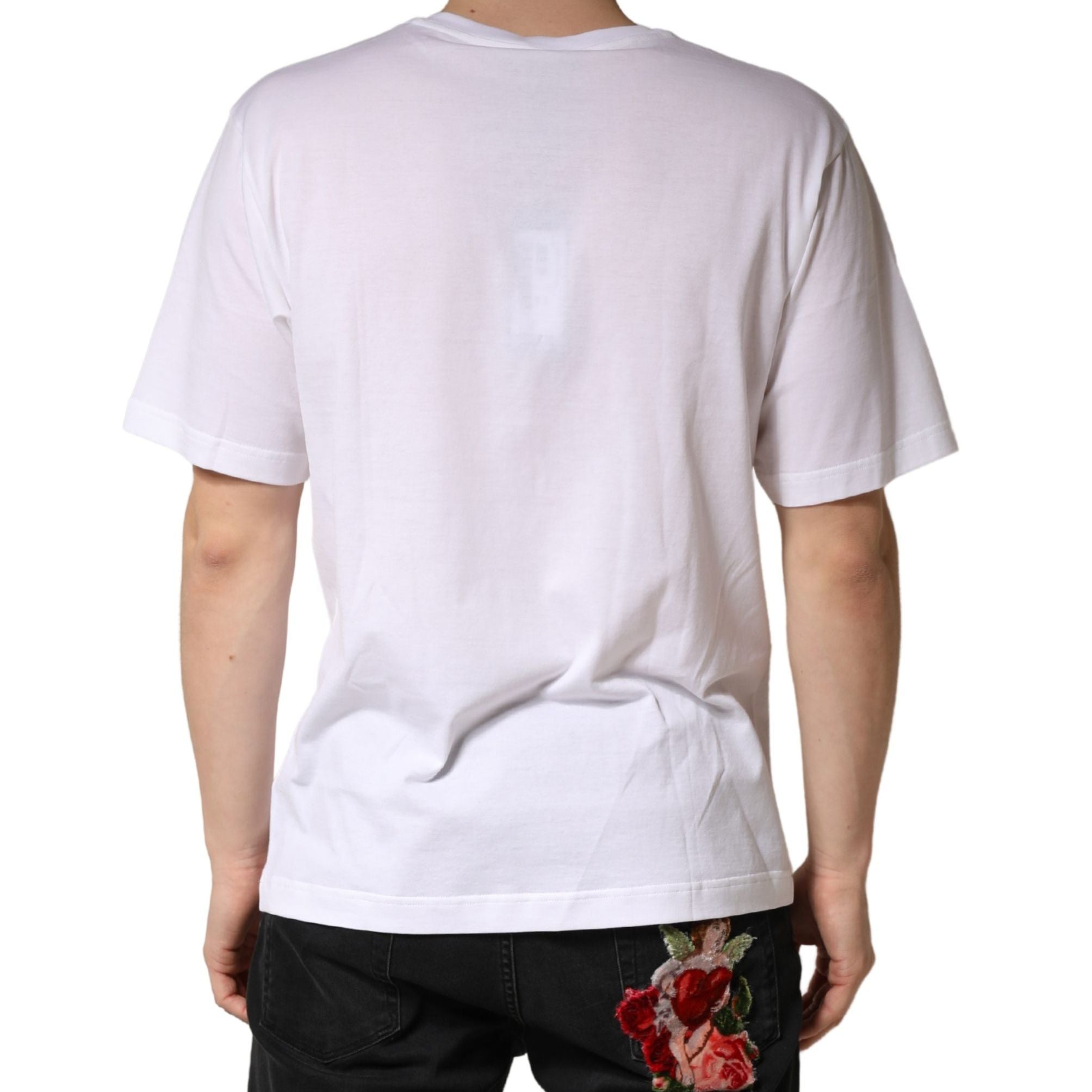 Dolce & Gabbana White Cotton Plain V-Neck Men Shirt T-shirt