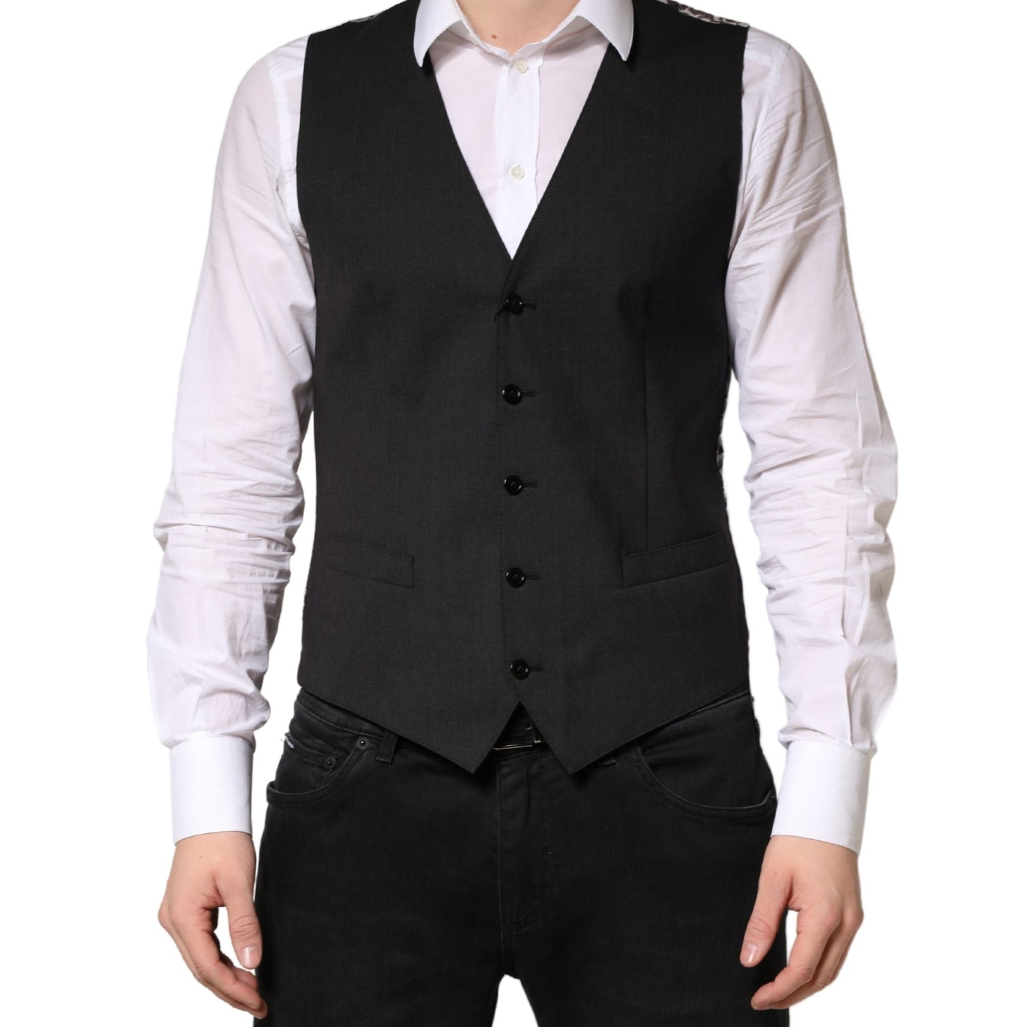 Dolce & Gabbana Black Wool Dress Men Formal Waistcoat Vest