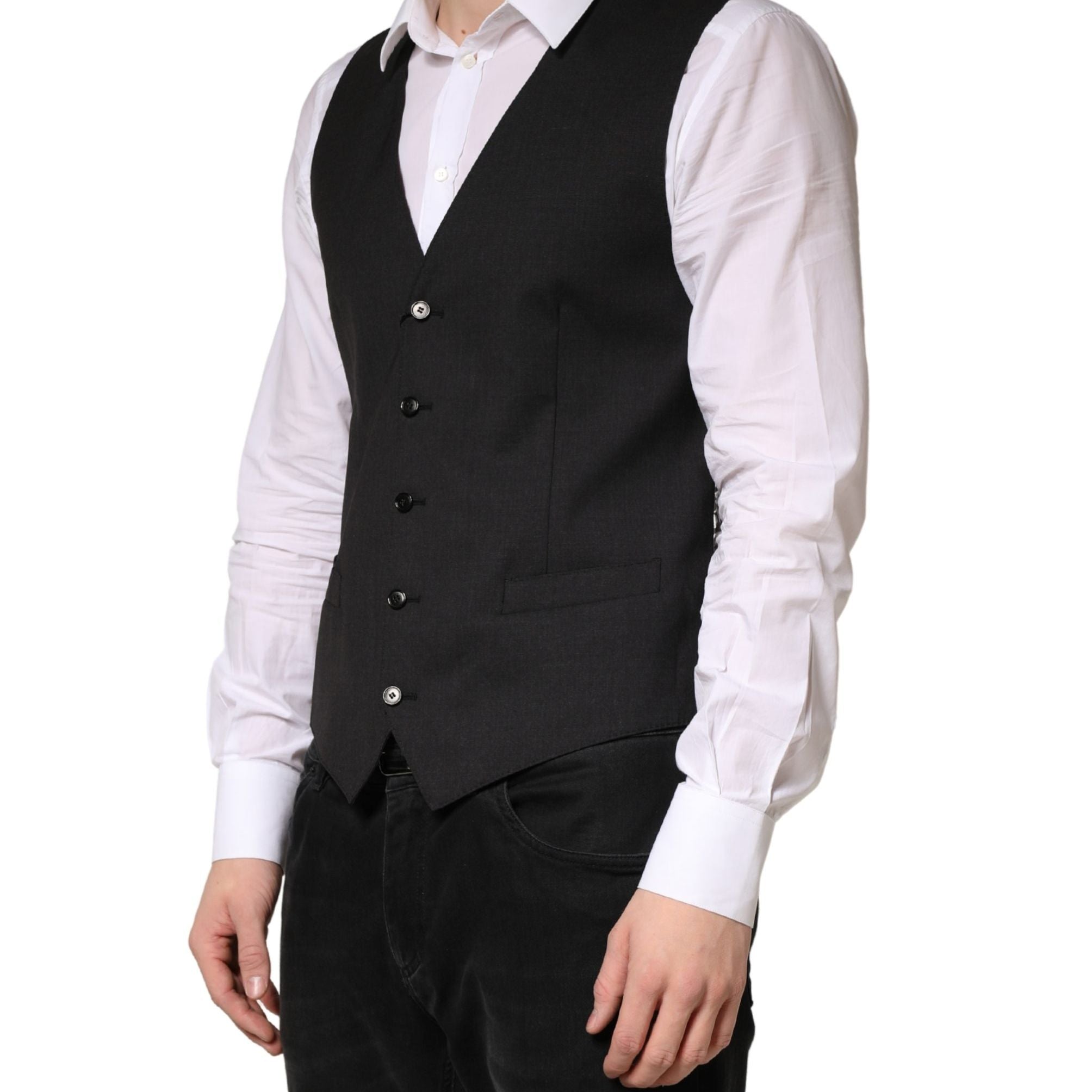 Dolce & Gabbana Black Wool Dress Men Formal Waistcoat Vest