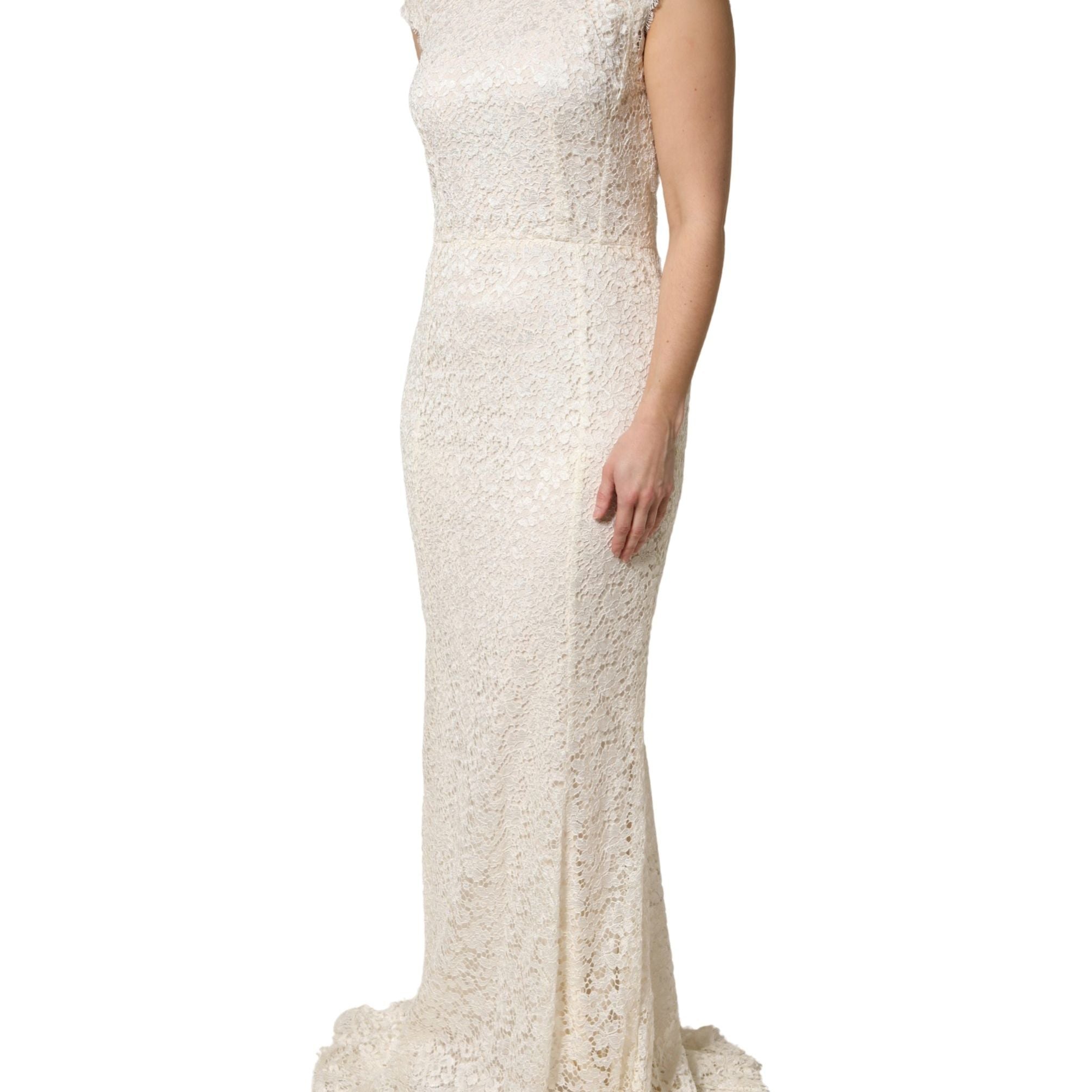 Dolce & Gabbana White Lace Viscose Sheath Long Gown Dress